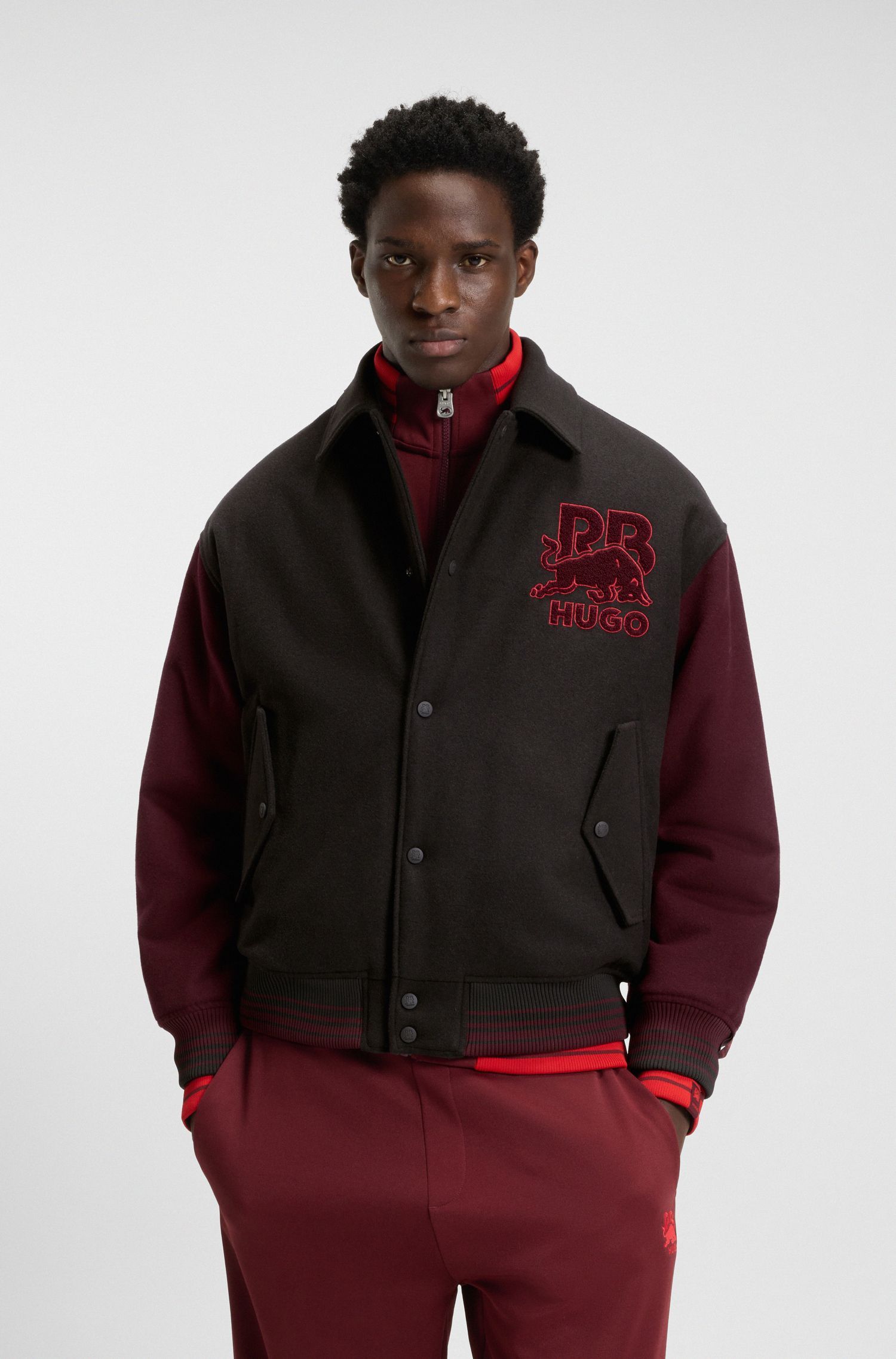 Áo khoác varsity HUGO x RB dáng regular-fit với hình in bò tót Racing Bulls