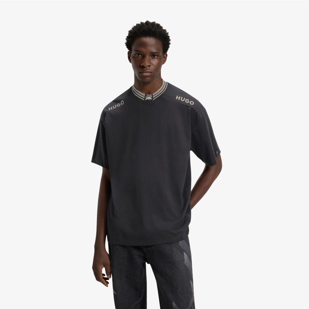 HUGO - Áo thun cotton HUGO x RB phối viền và logo