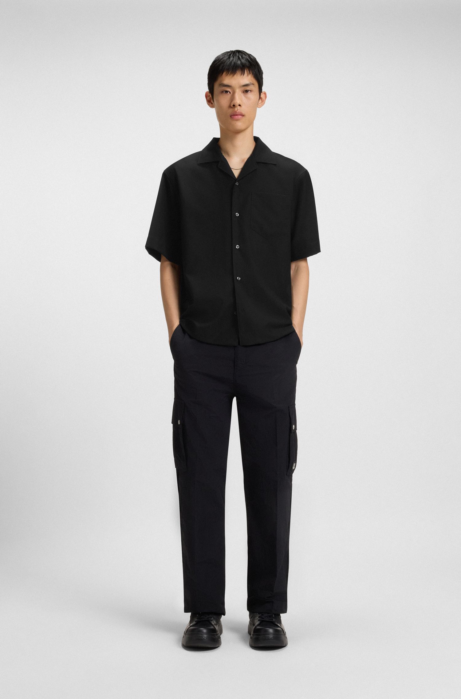 HUGO - Áo sơ mi oversized vải twill len pha
