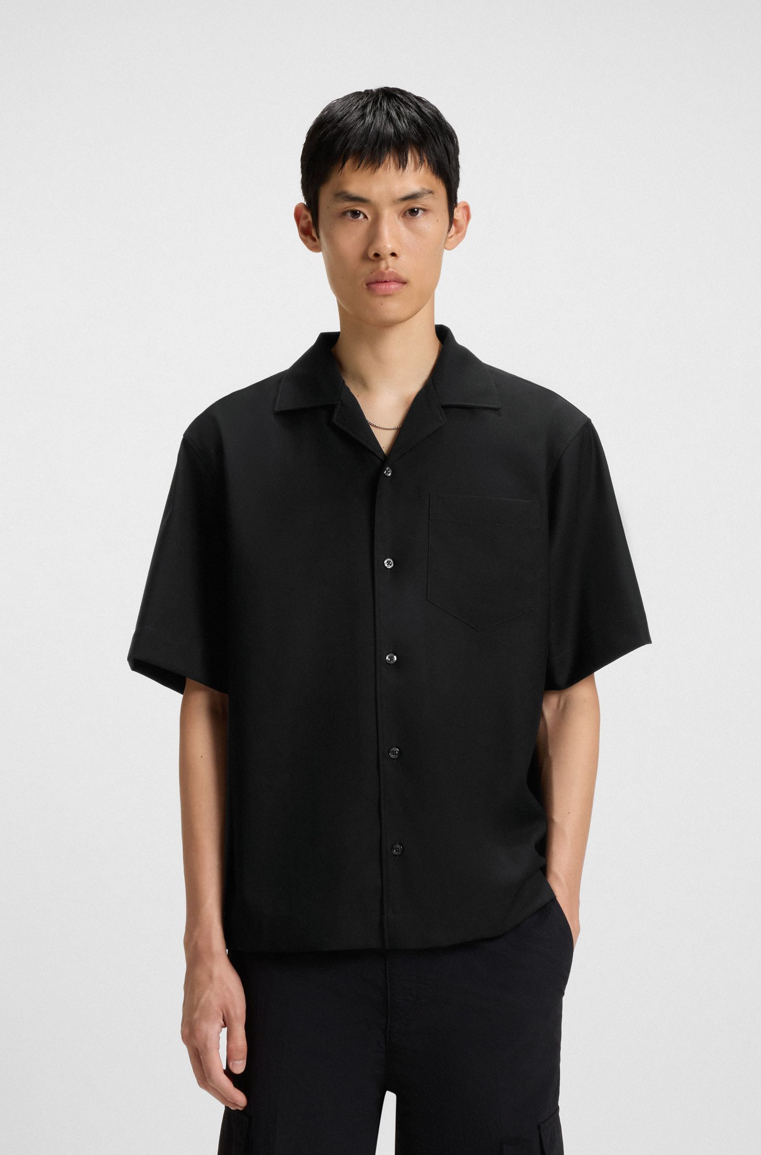 Áo sơ mi oversized vải twill len pha