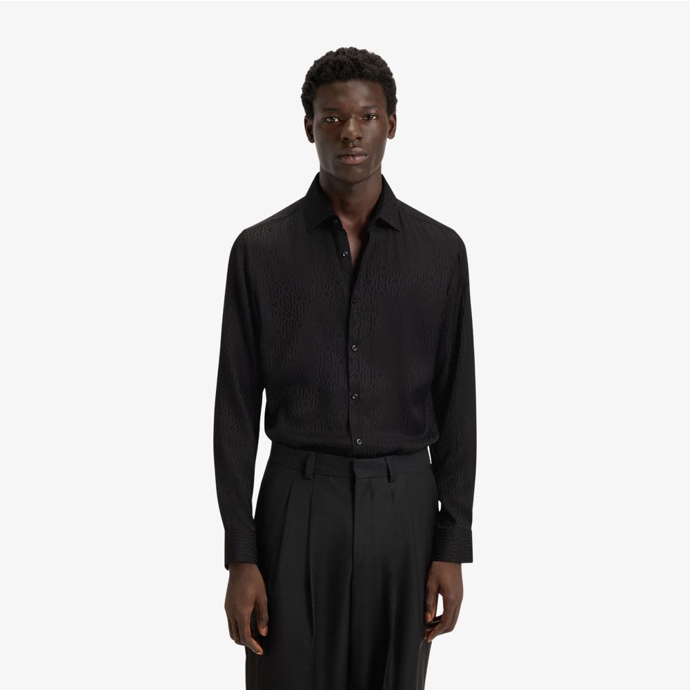 Áo sơ mi slim fit với họa tiết jacquard