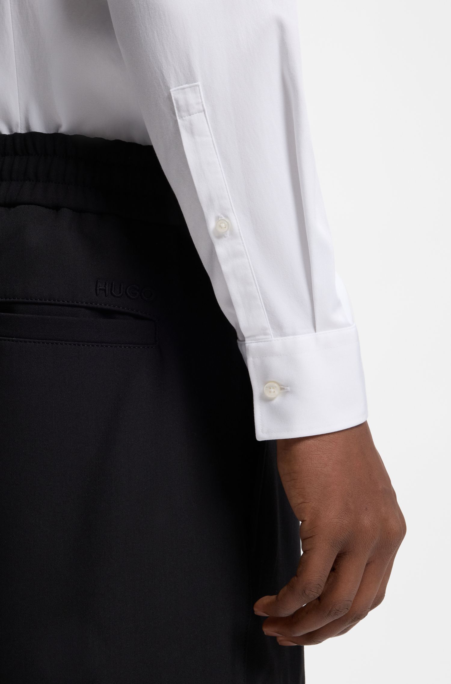 HUGO - Áo sơ mi slim-fit vải chéo co giãn