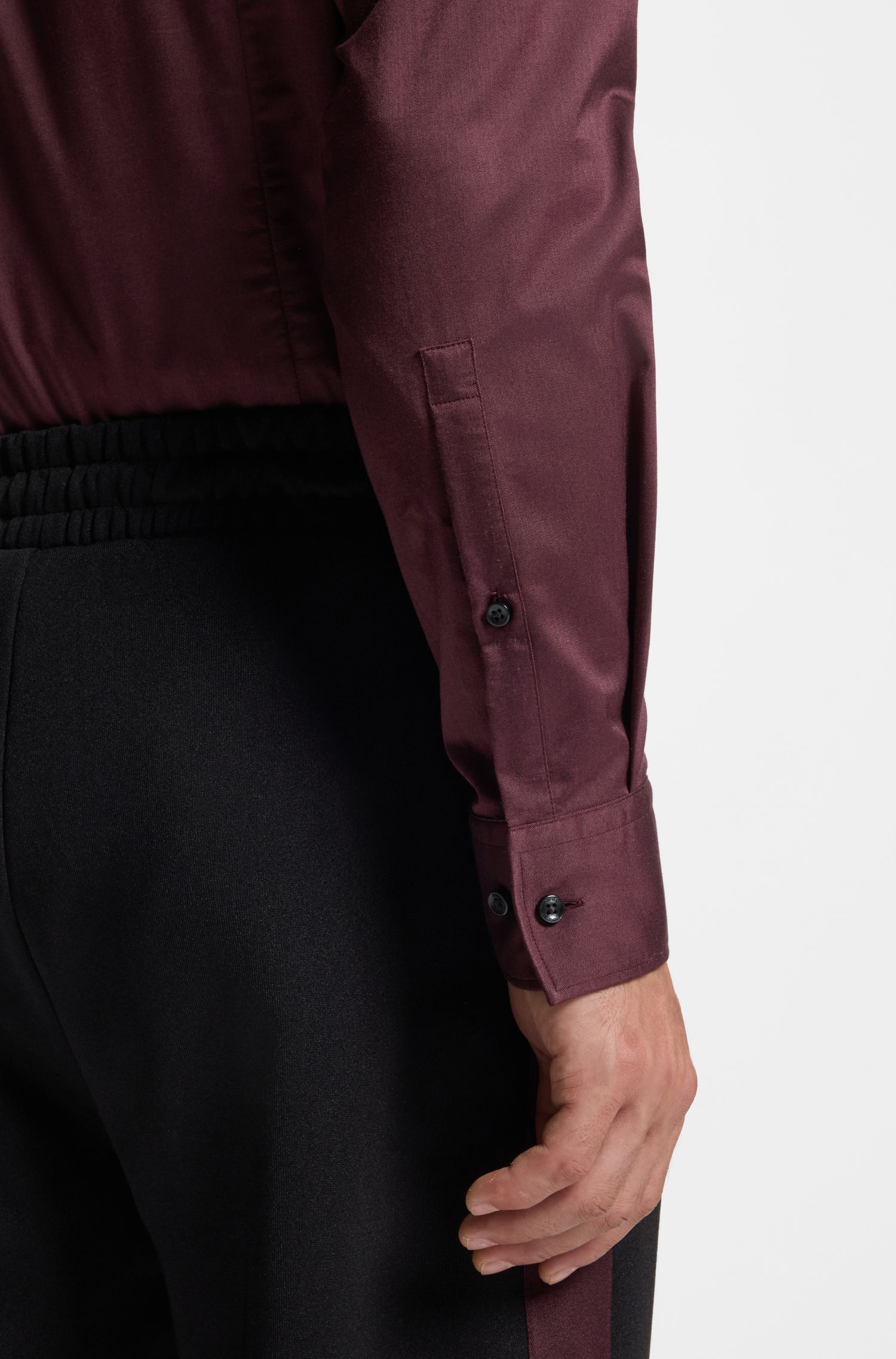 HUGO - Áo sơ mi slim-fit vải chéo co giãn
