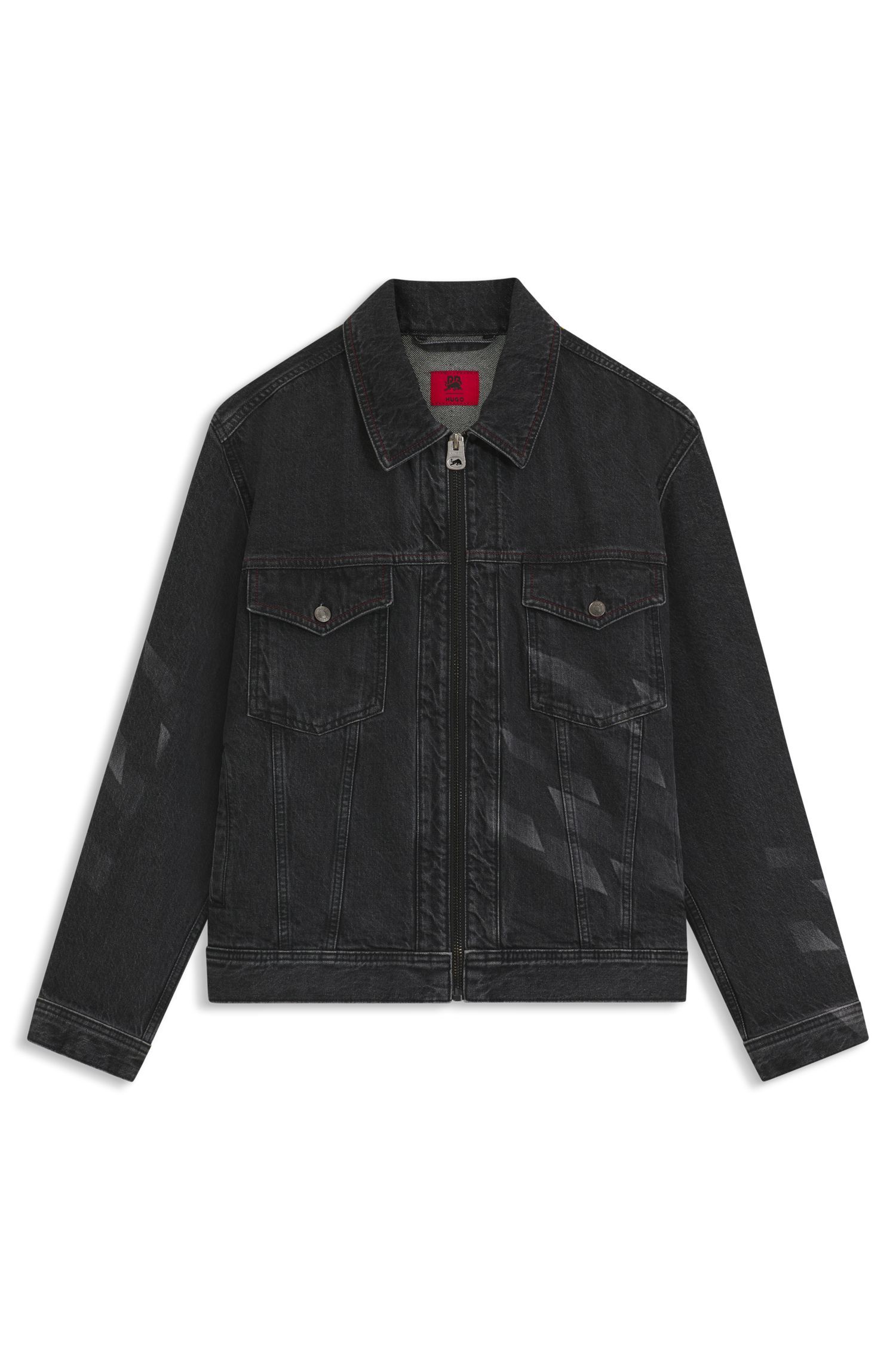 HUGO - Áo khoác denim đen HUGO x RB với họa tiết khắc laser