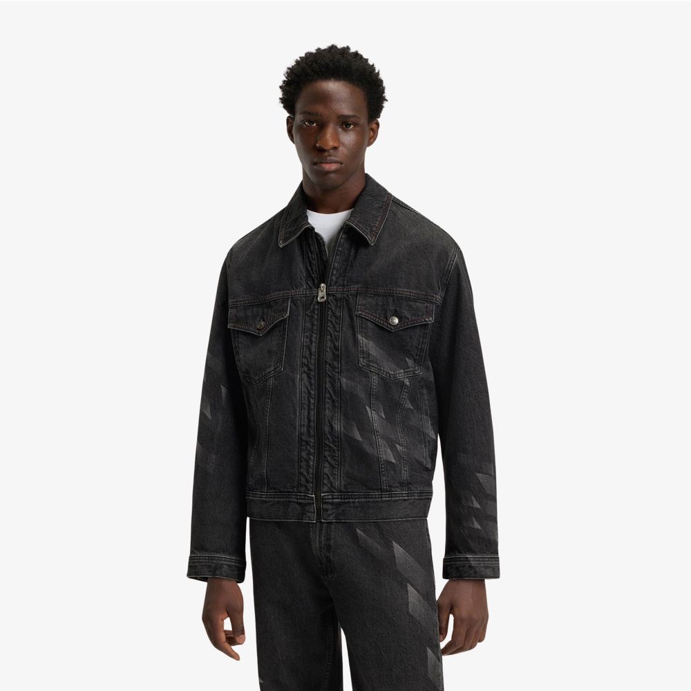 HUGO - Áo khoác denim đen HUGO x RB với họa tiết khắc laser