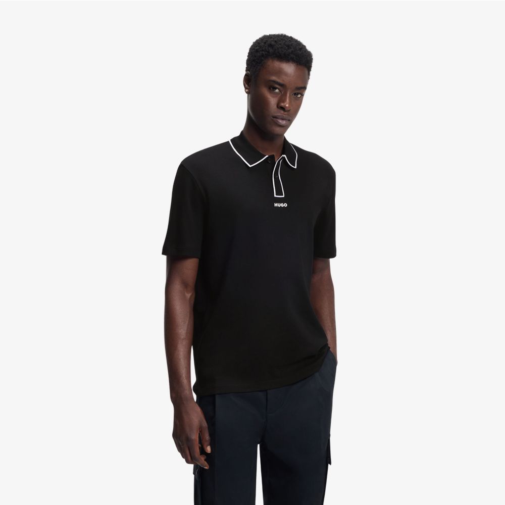 HUGO - Áo polo chất liệu cotton jersey với viền tương phản