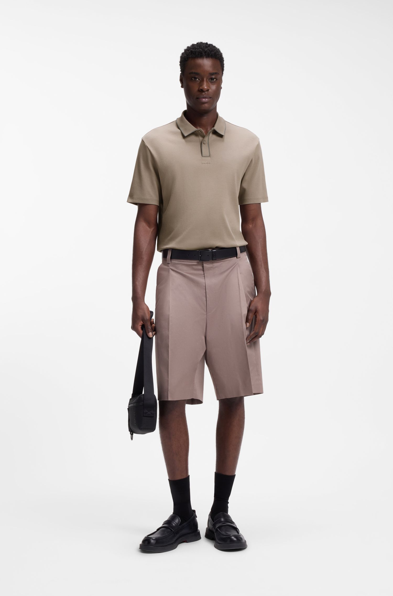 HUGO - Áo polo chất liệu cotton jersey với viền tương phản