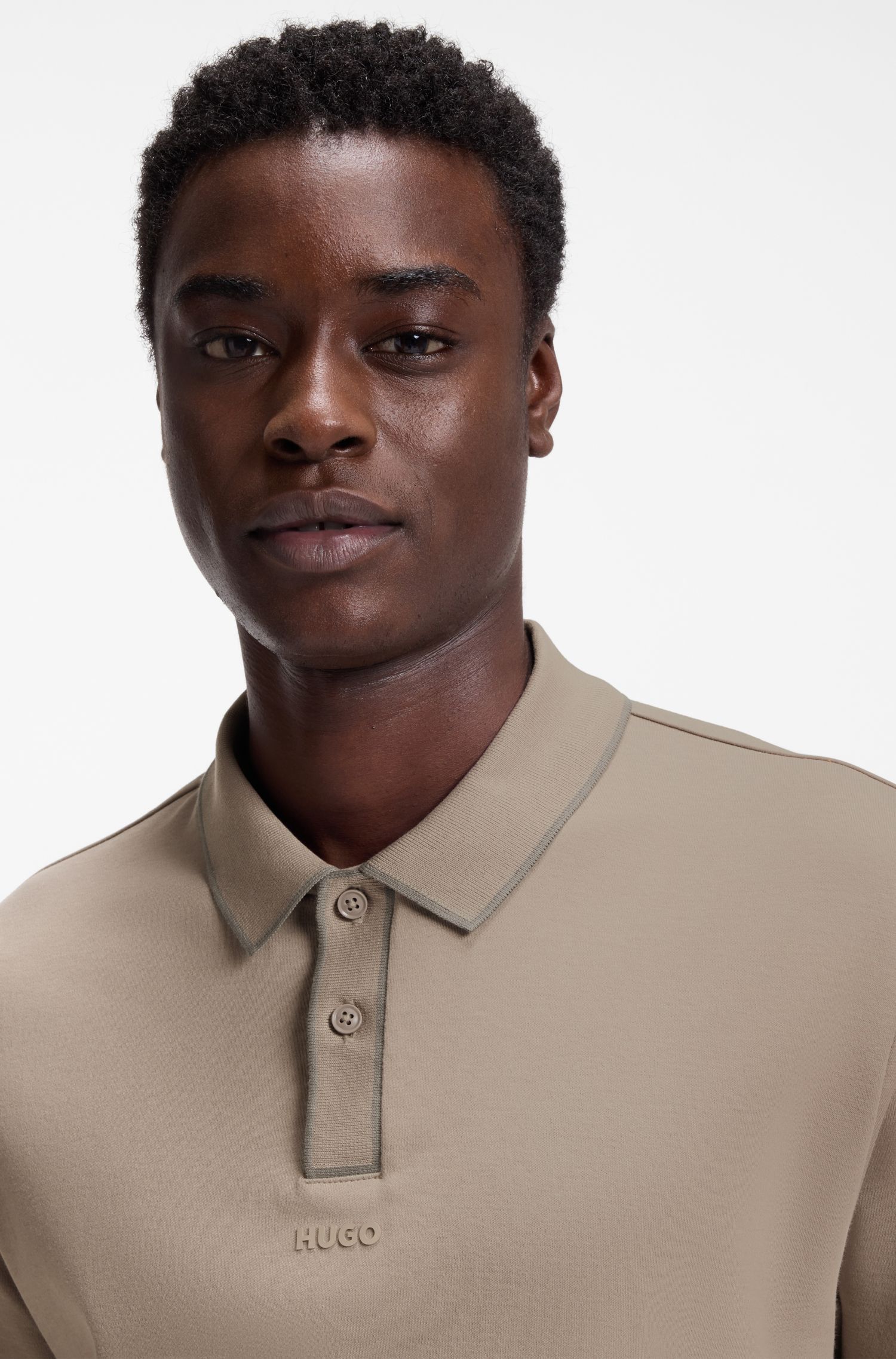 HUGO - Áo polo chất liệu cotton jersey với viền tương phản
