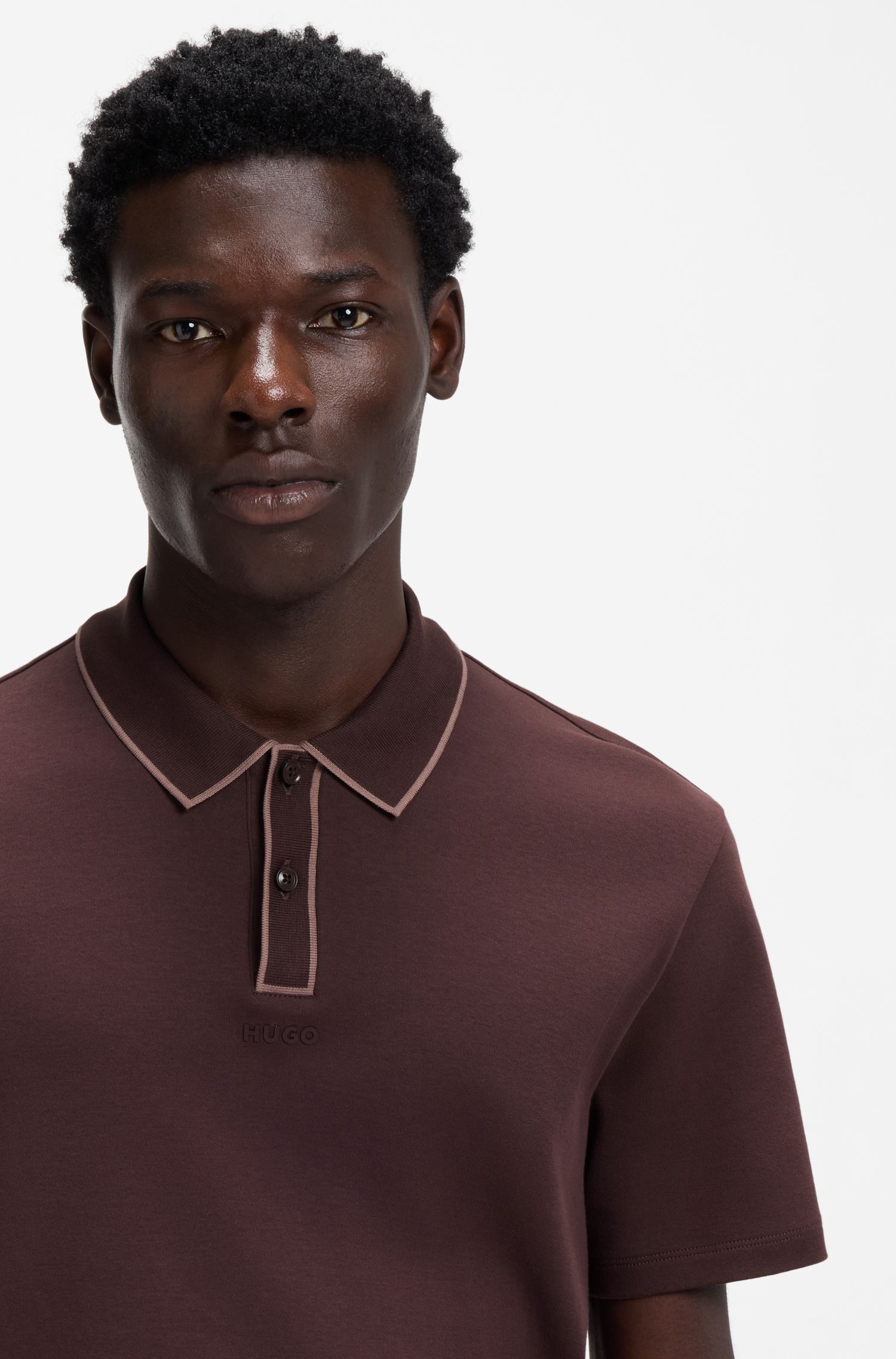 HUGO - Áo polo chất liệu cotton jersey với viền tương phản