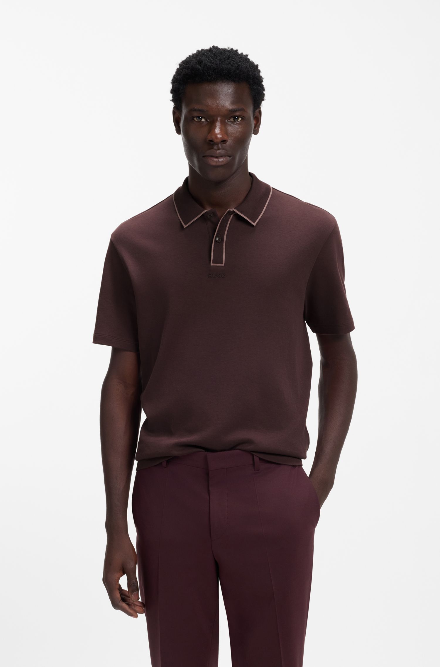 HUGO - Áo polo chất liệu cotton jersey với viền tương phản