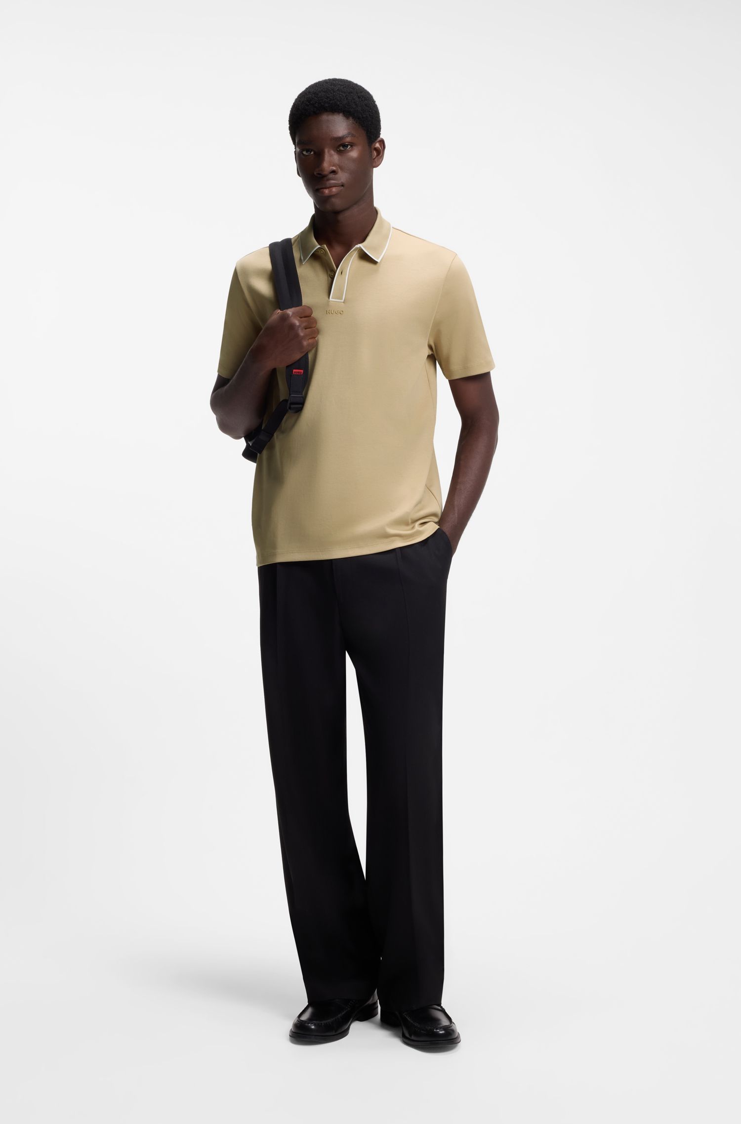 HUGO - Áo polo chất liệu cotton jersey với viền tương phản