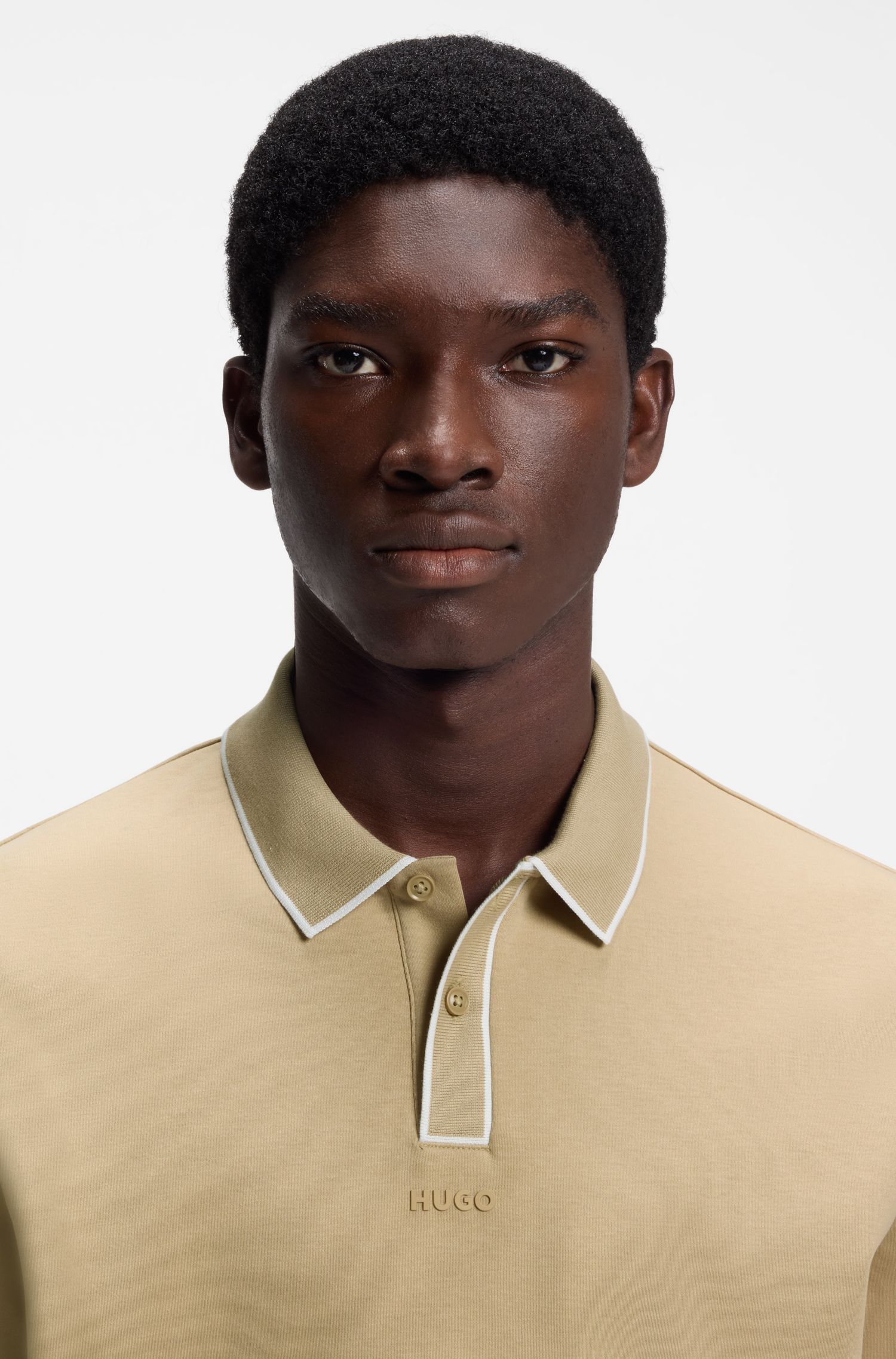 HUGO - Áo polo chất liệu cotton jersey với viền tương phản