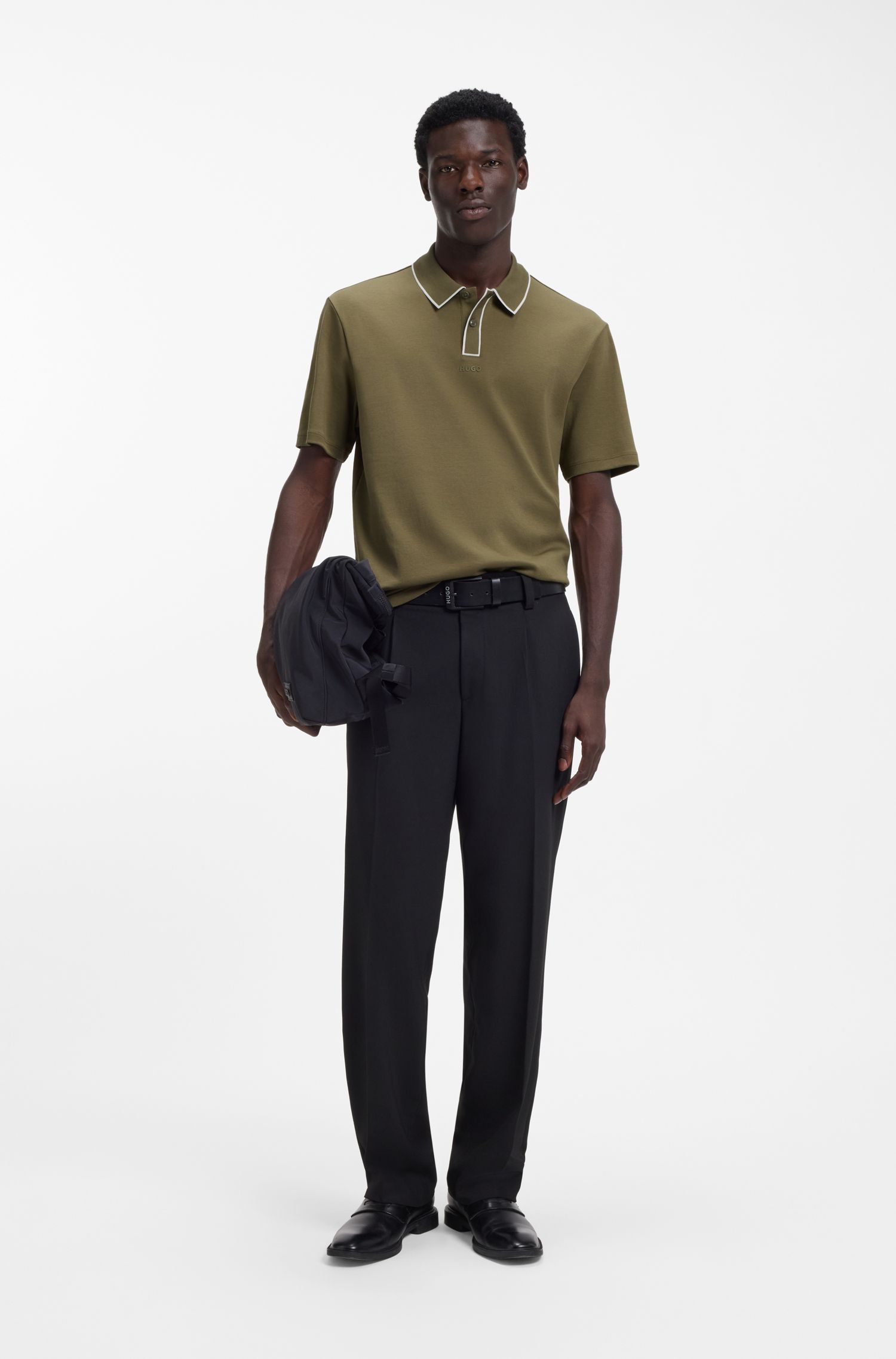 HUGO - Áo polo chất liệu cotton jersey với viền tương phản
