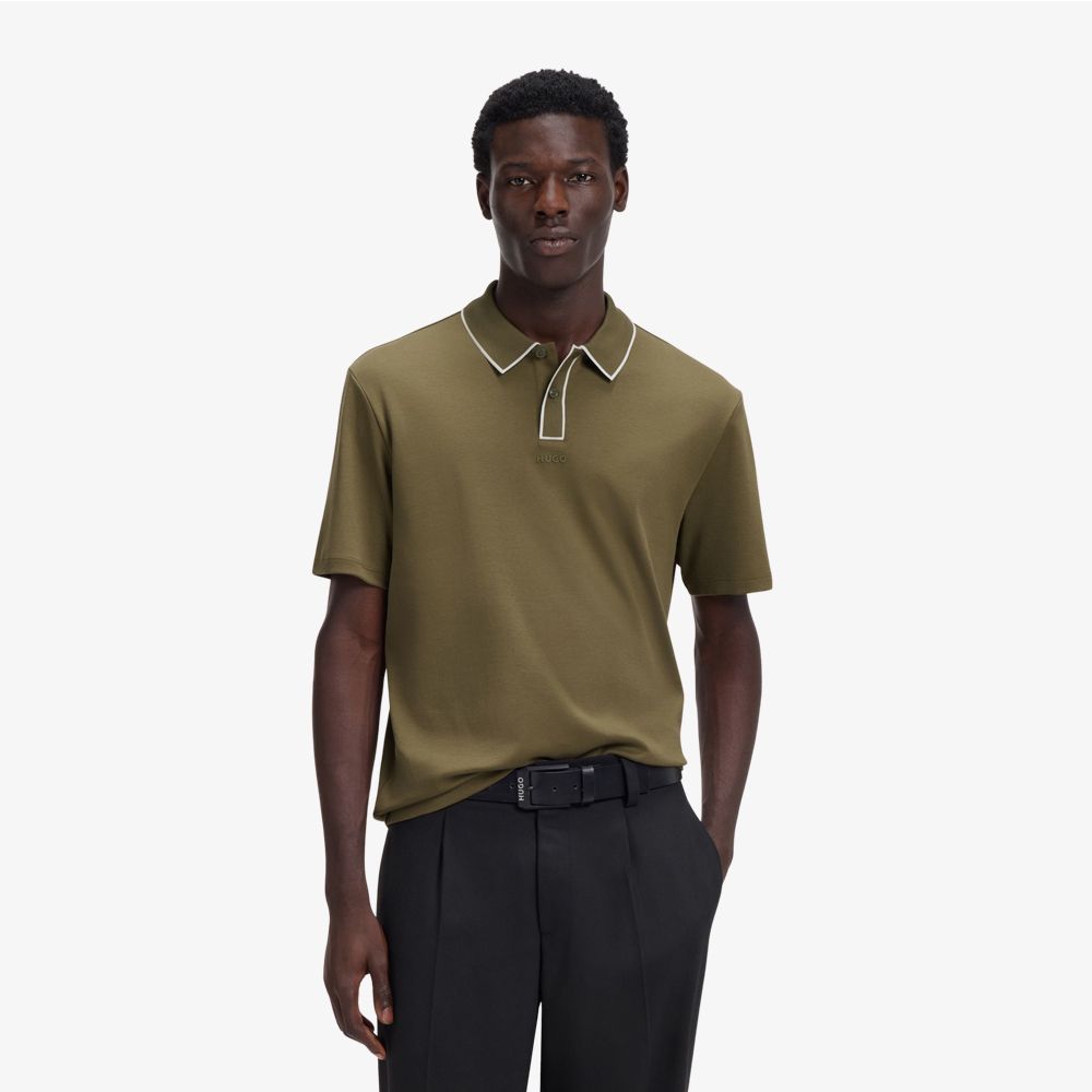 HUGO - Áo polo chất liệu cotton jersey với viền tương phản