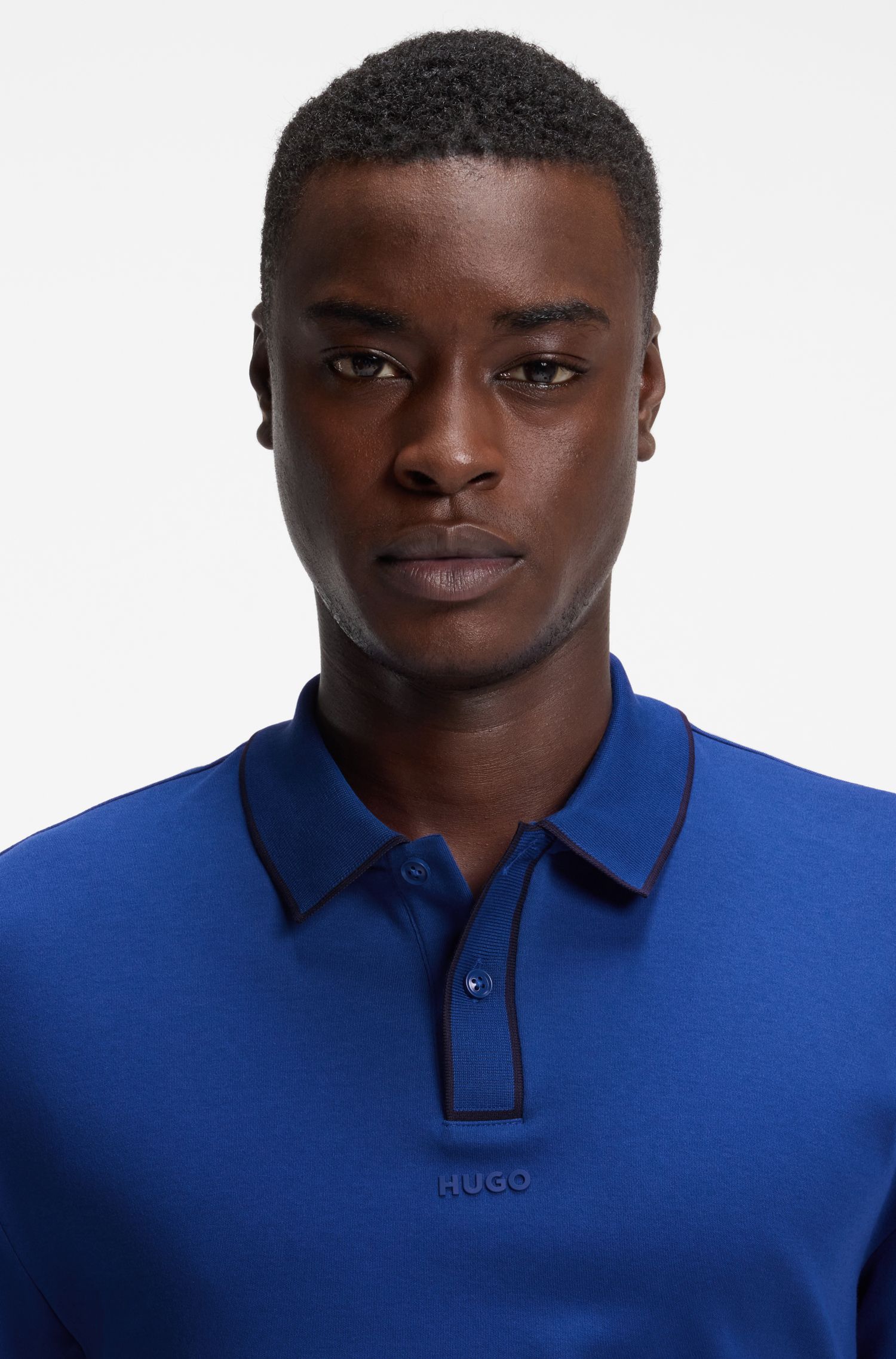 HUGO - Áo polo chất liệu cotton jersey với viền tương phản