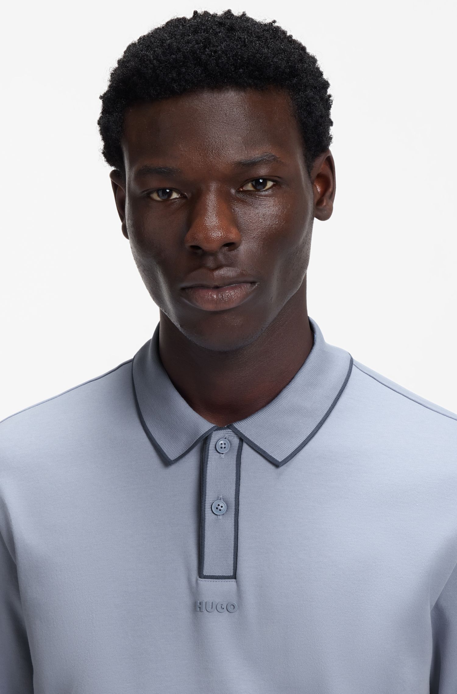 HUGO - Áo polo chất liệu cotton jersey với viền tương phản