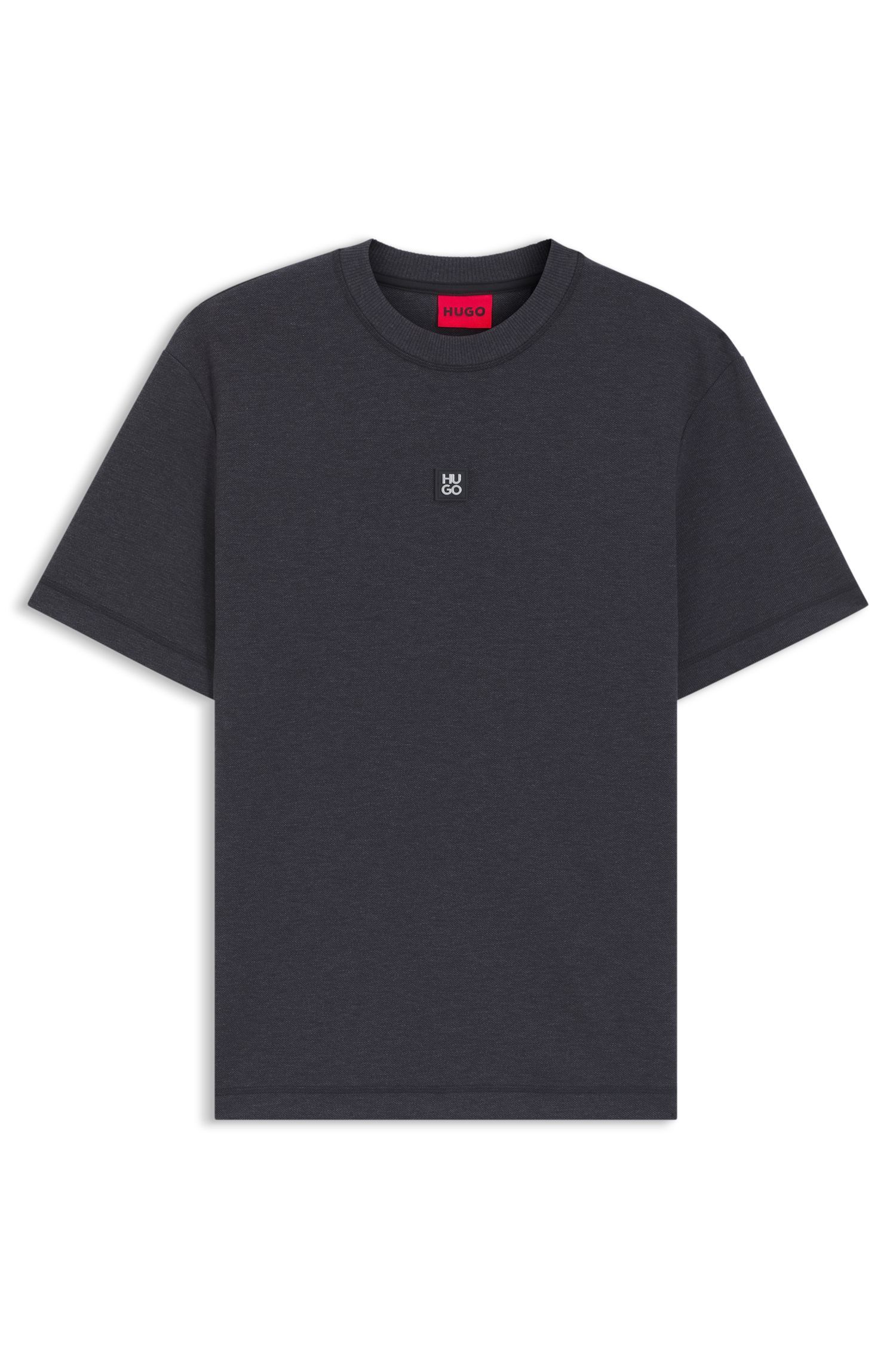 HUGO - Áo thun in logo xếp chồng, chất liệu pha cotton