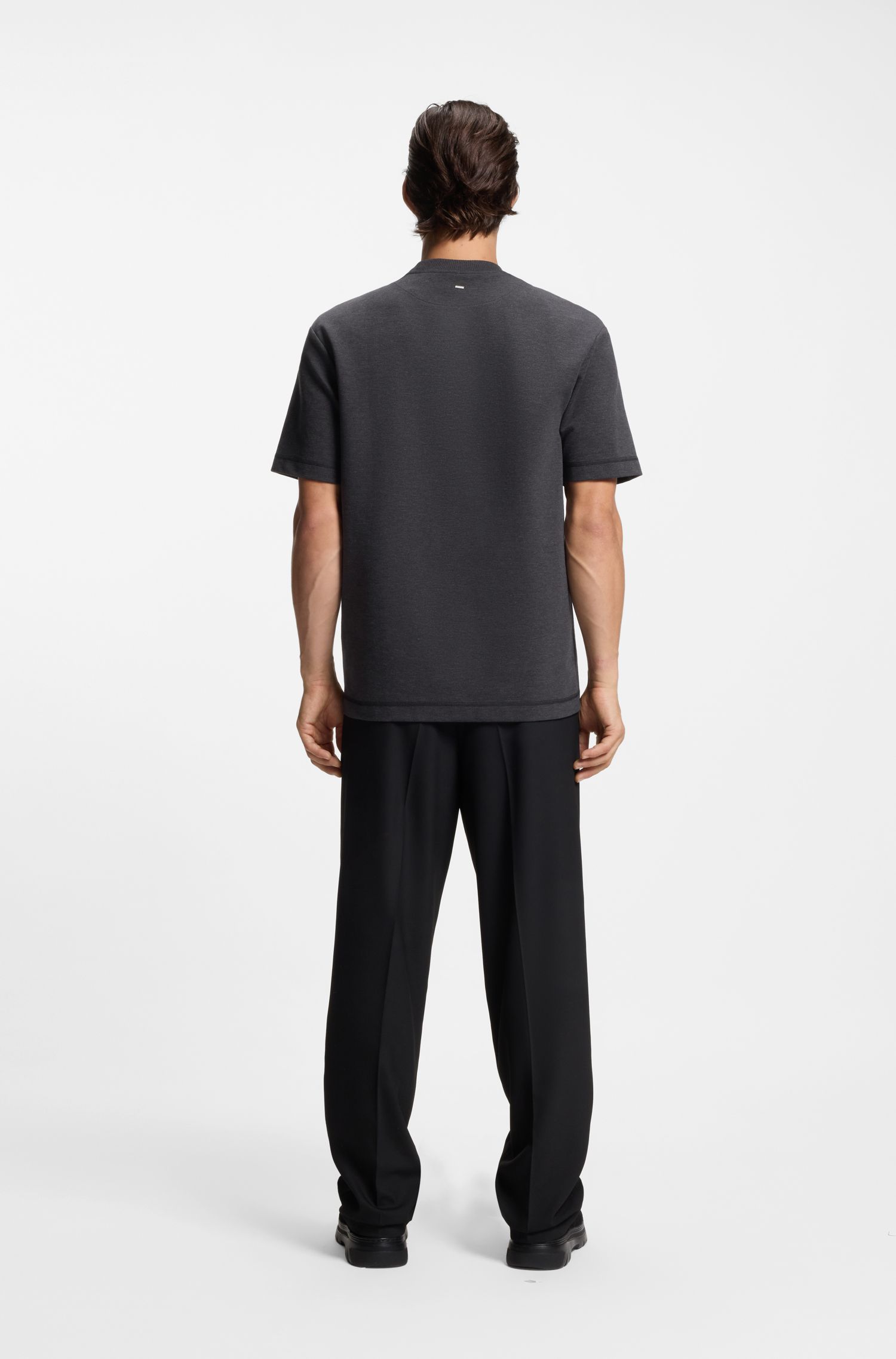 HUGO - Áo thun in logo xếp chồng, chất liệu pha cotton