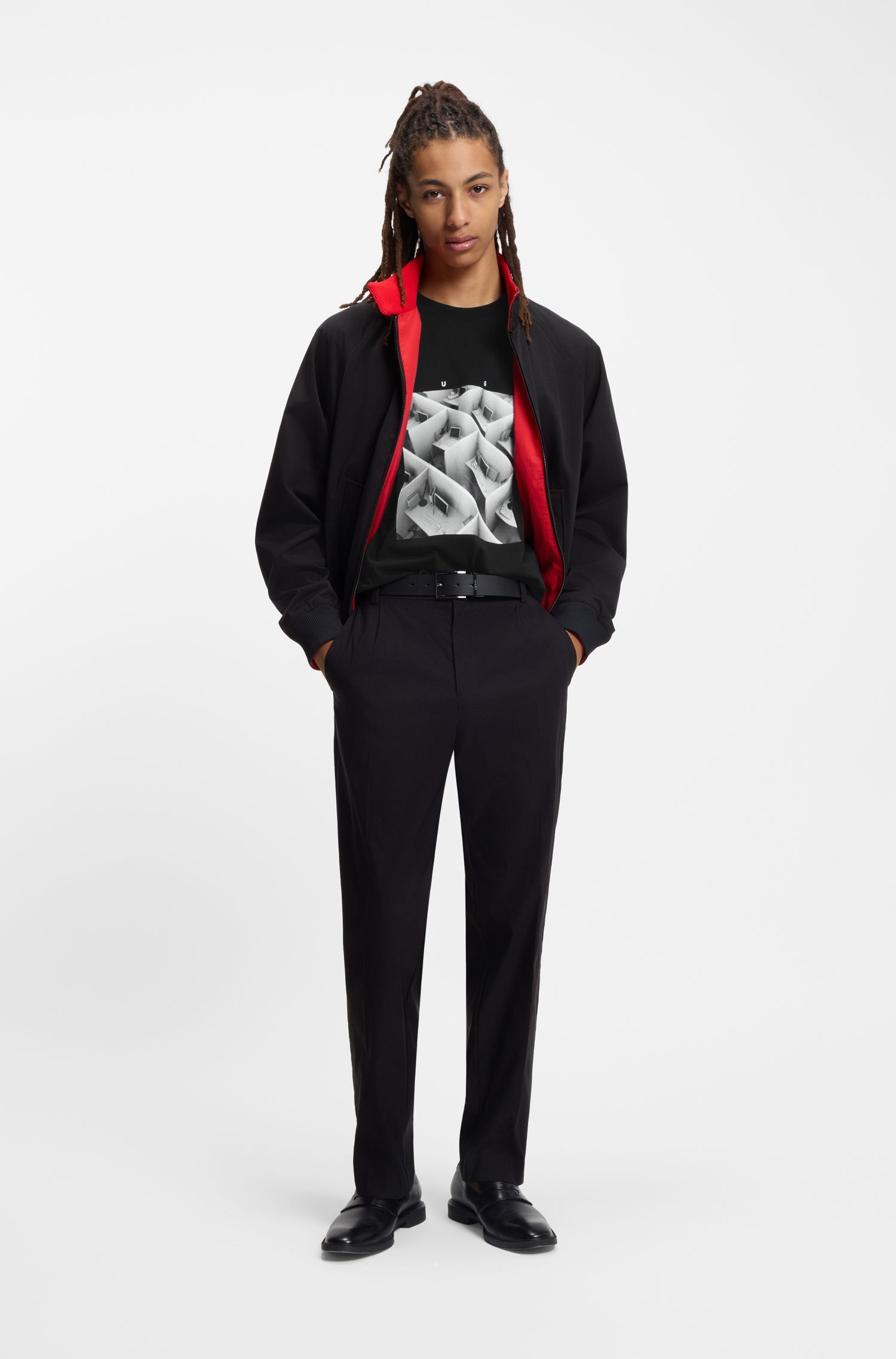 HUGO - Áo thun thể thao slim-fit jersey thấm hút mồ hôi