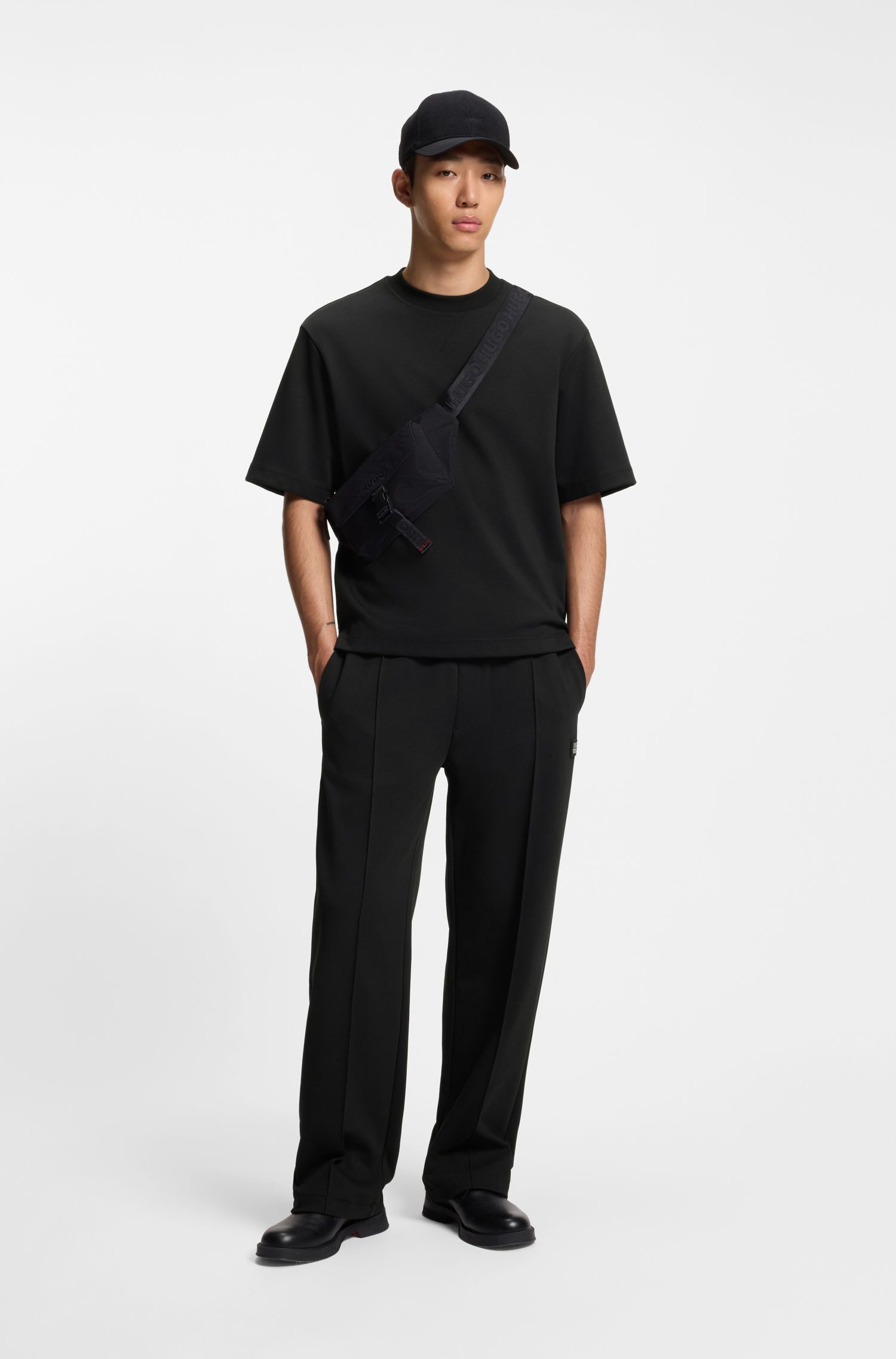 HUGO - Áo thun may vắt sổ relaxed fit