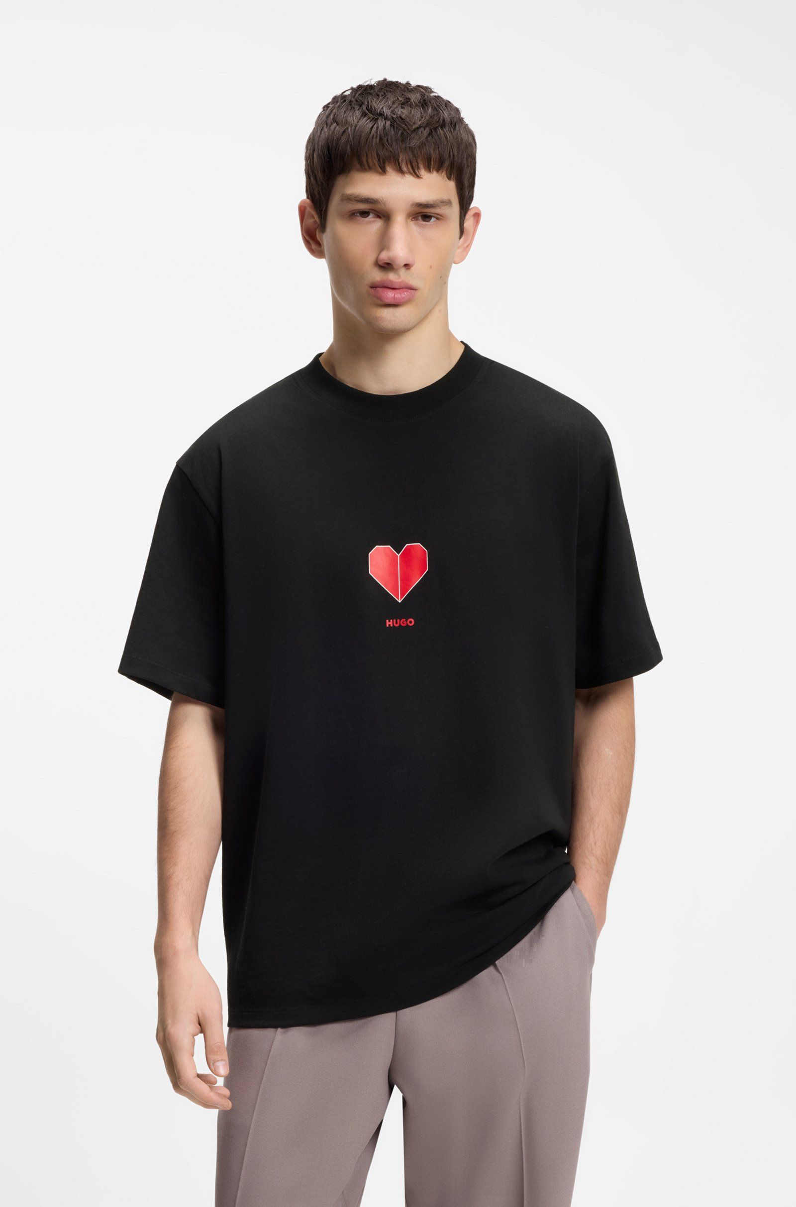 Áo thun cotton-jersey với hoạ tiết origami trái tim