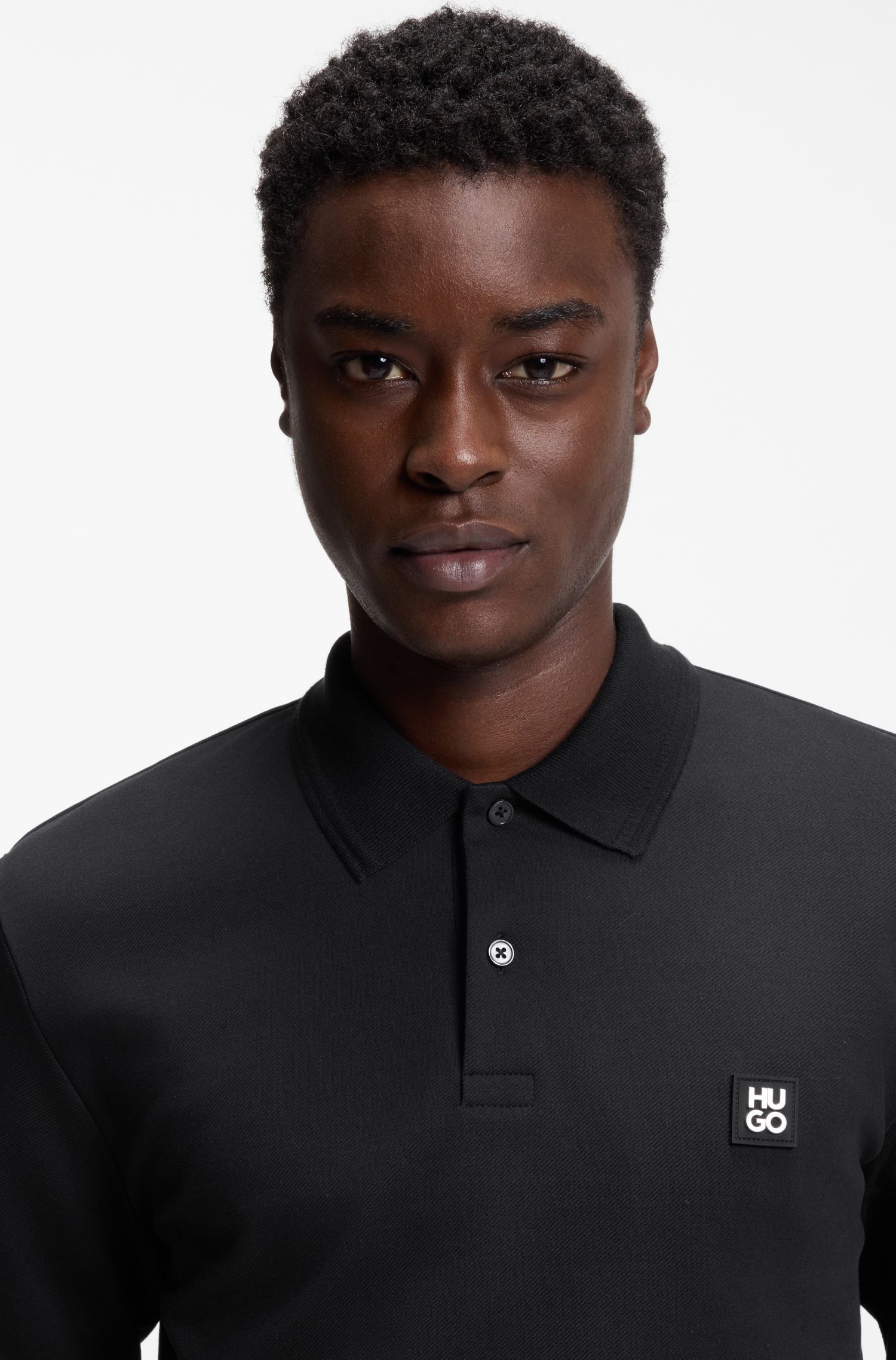 HUGO - Áo polo in logo xếp chồng, chất liệu pha cotton