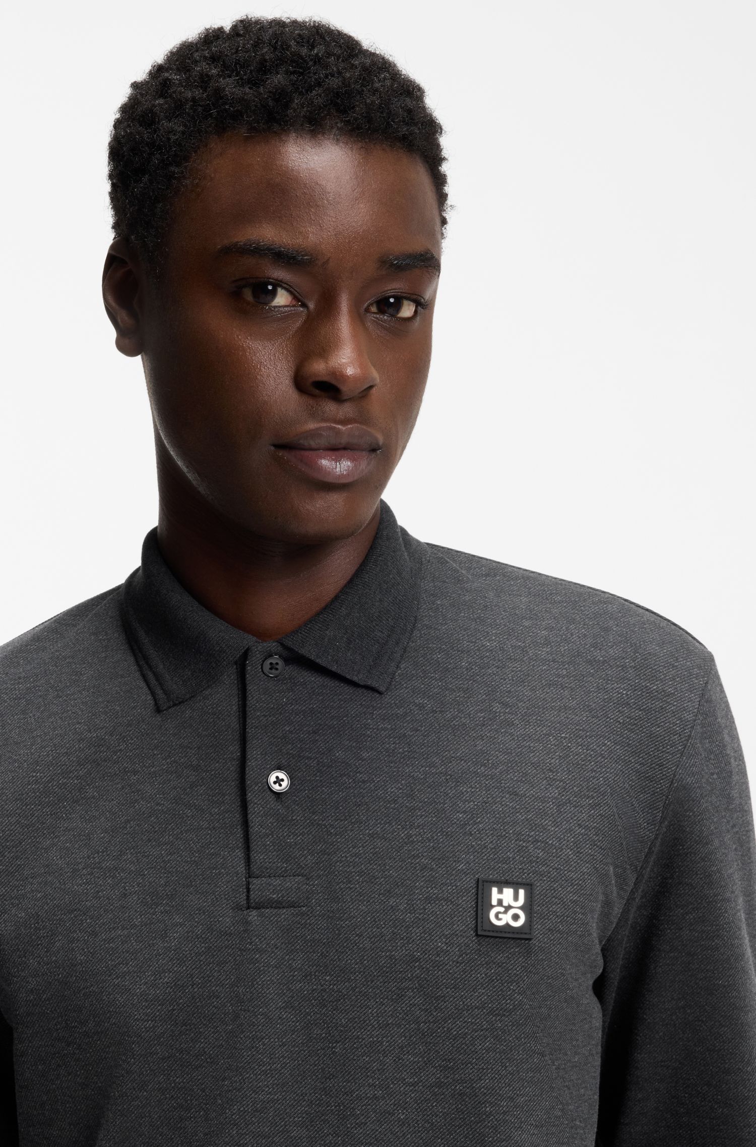 HUGO - Áo polo in logo xếp chồng, chất liệu pha cotton