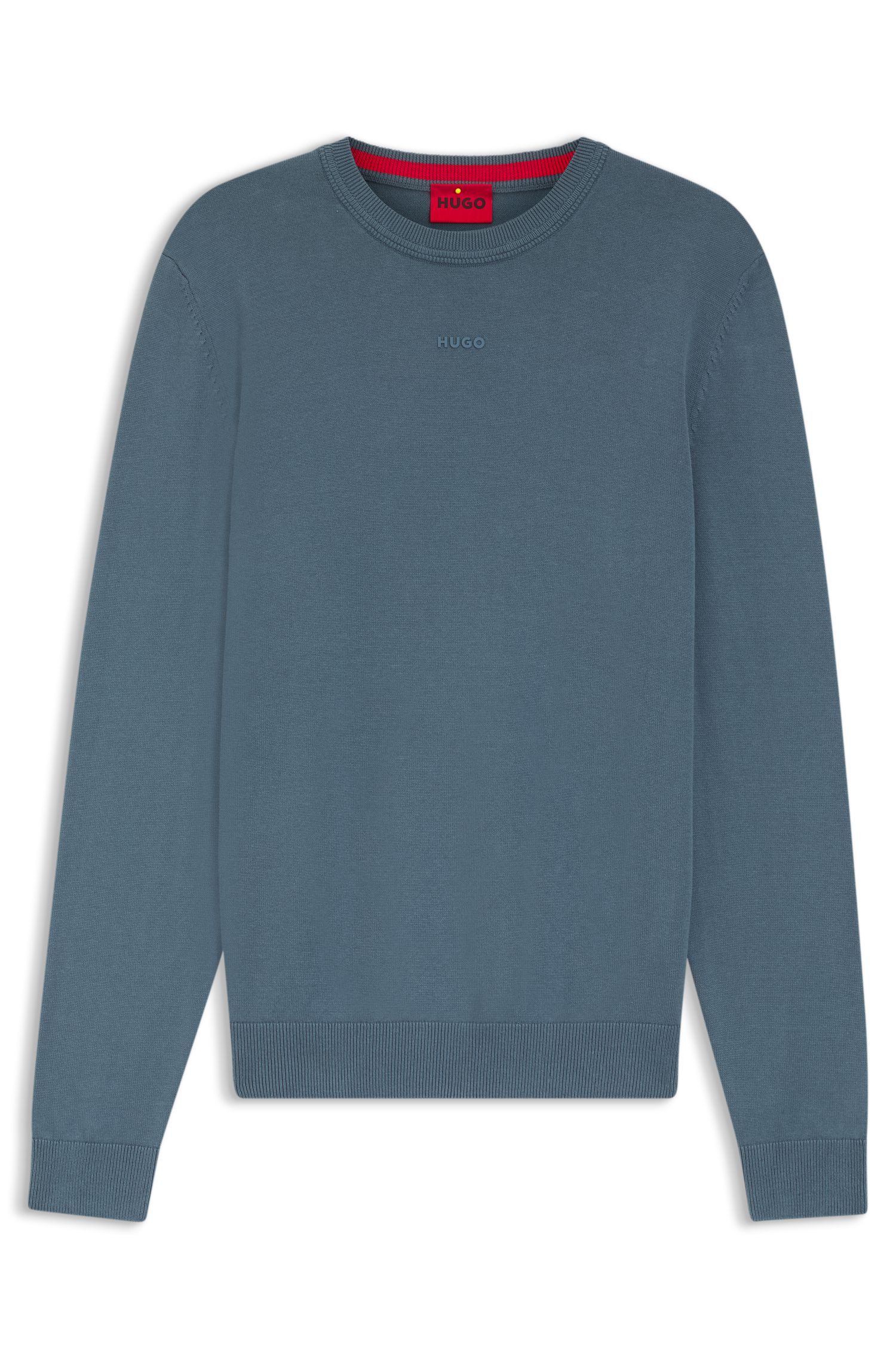 HUGO - Áo len cotton slim fit logo