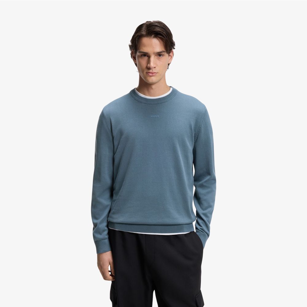 HUGO - Áo len cotton slim fit logo