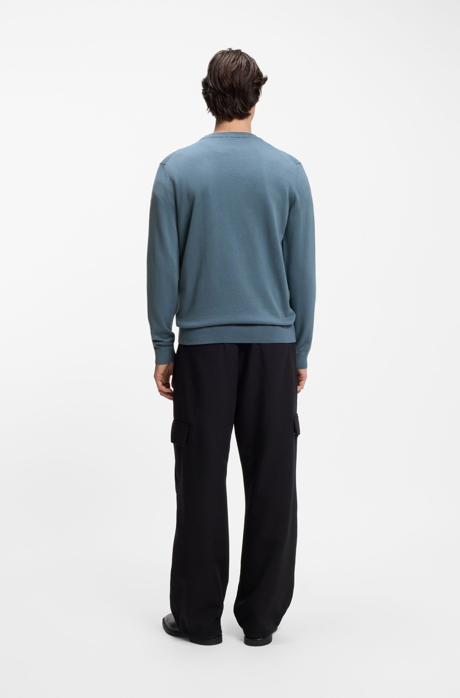 HUGO - Áo len cotton slim fit logo