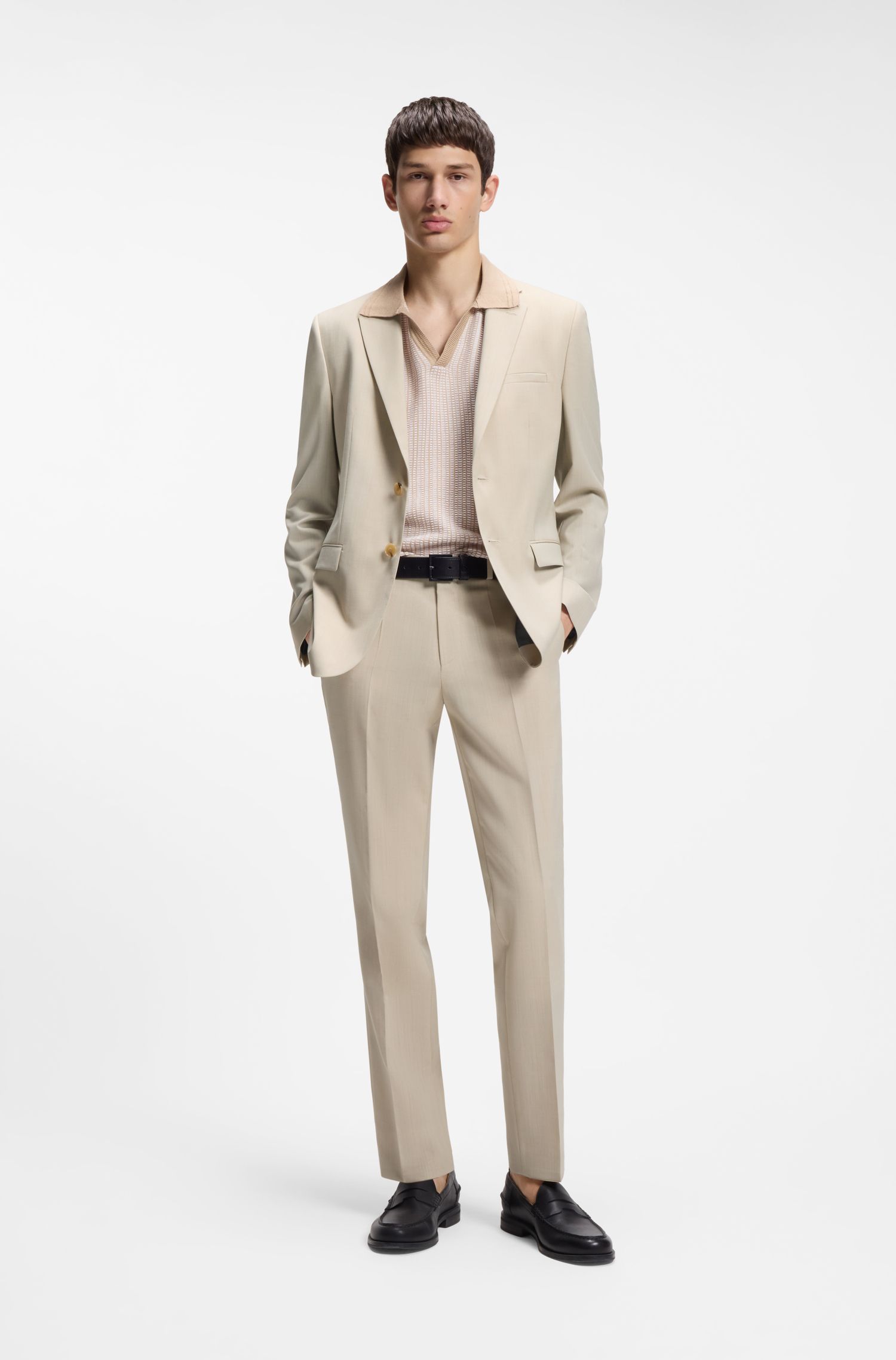 HUGO - Quần tây extra slim fit chất liệu poplin pha len