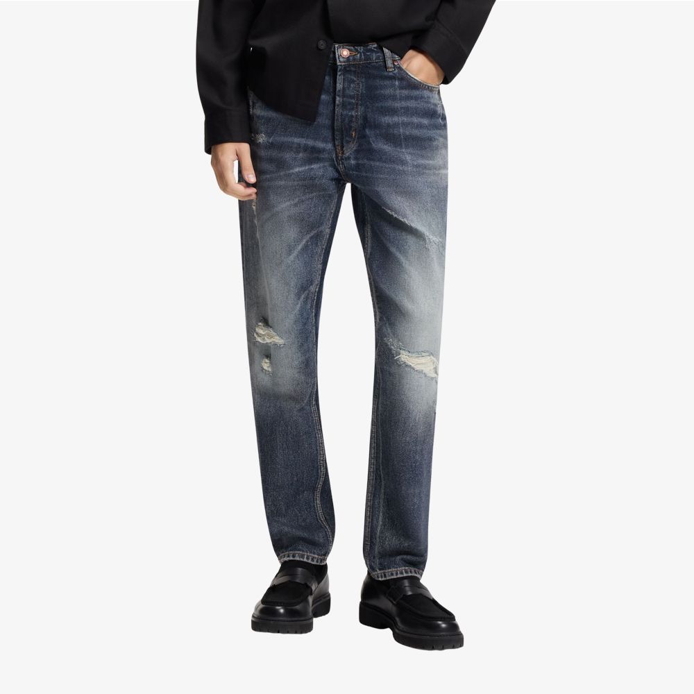 HUGO - Quần jeans tapered-fit màu xanh dương, chất liệu denim co giãn thoải mái