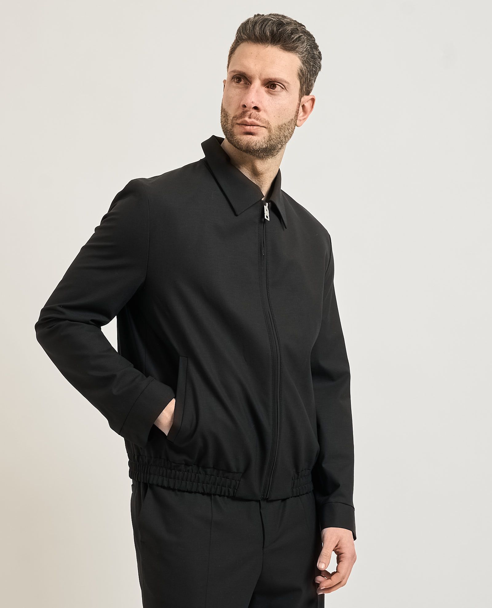 HUGO - Áo khoác slim-fit vải poplin pha len