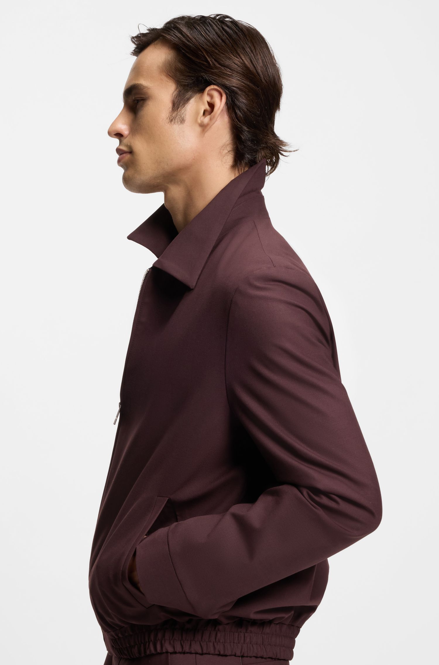 HUGO - Áo khoác slim-fit vải poplin pha len
