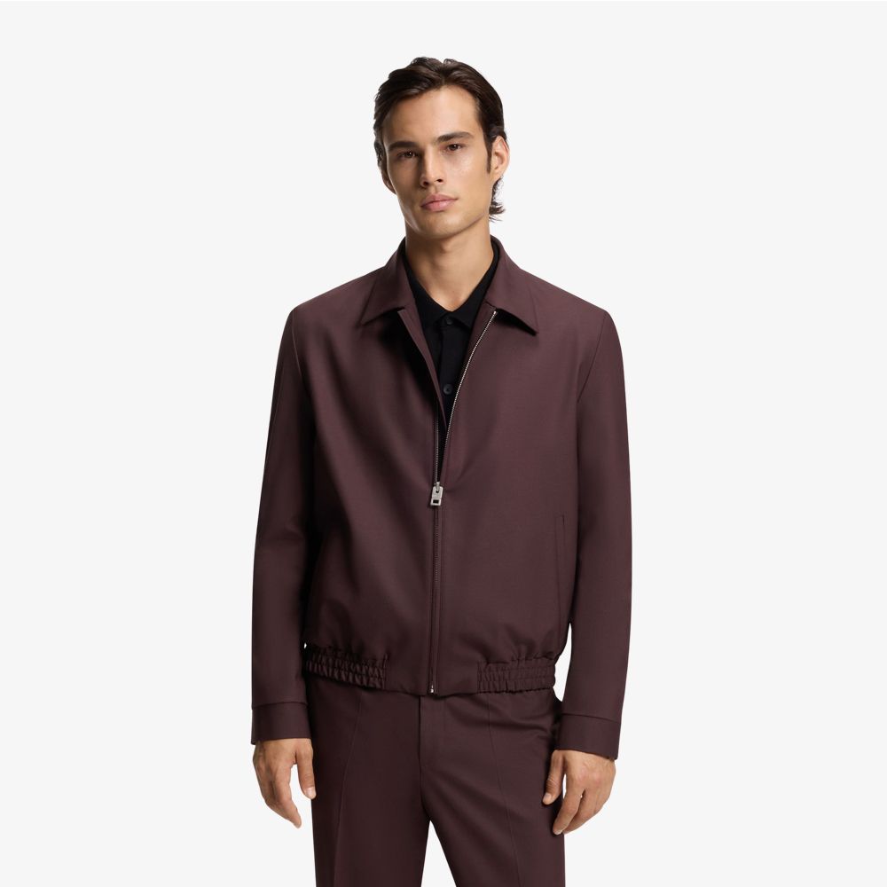 HUGO - Áo khoác slim-fit vải poplin pha len