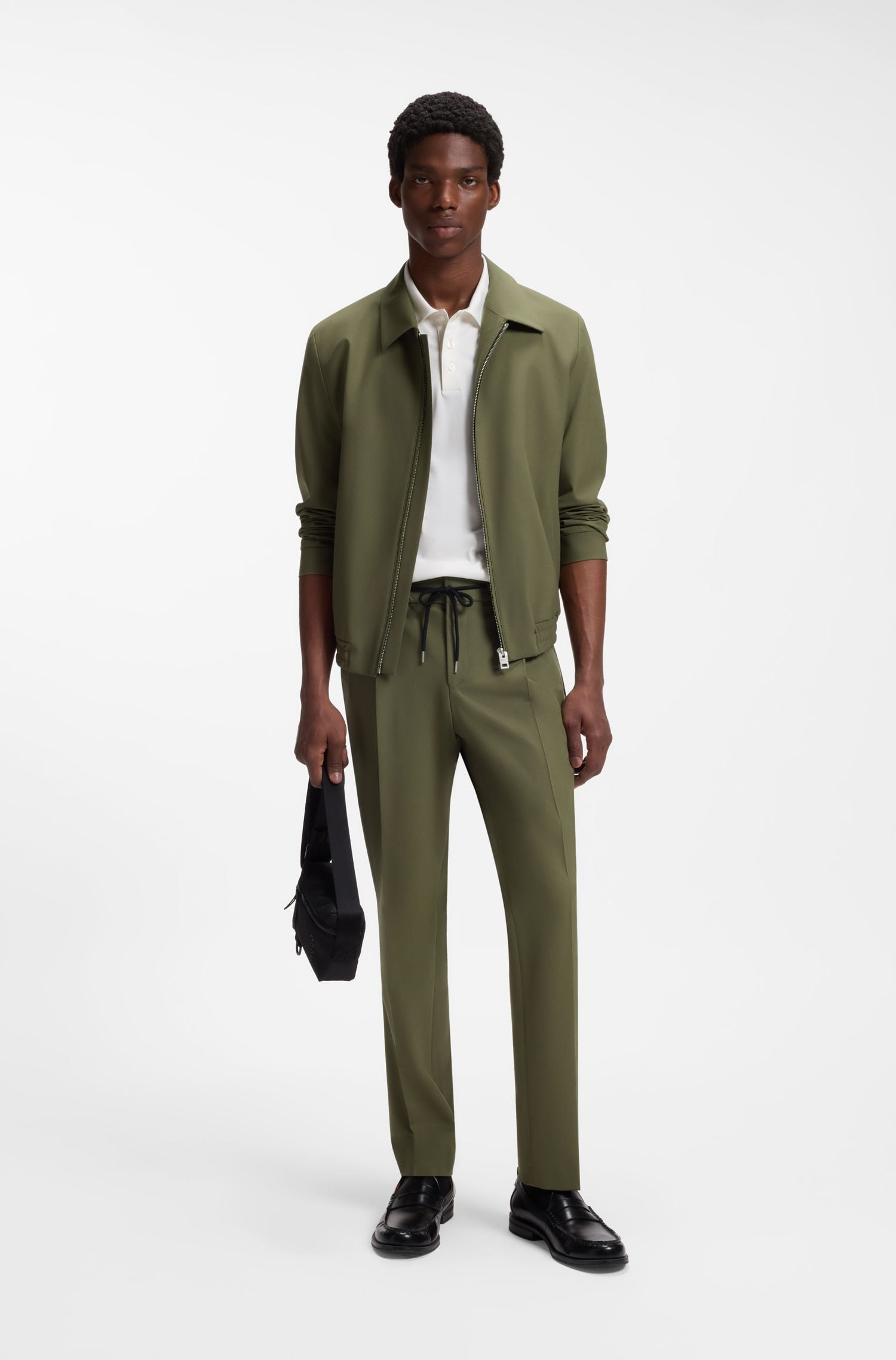 Áo khoác slim-fit vải poplin pha len