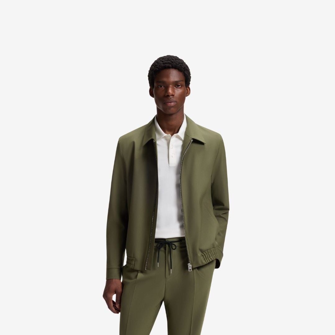 Áo khoác slim-fit vải poplin pha len