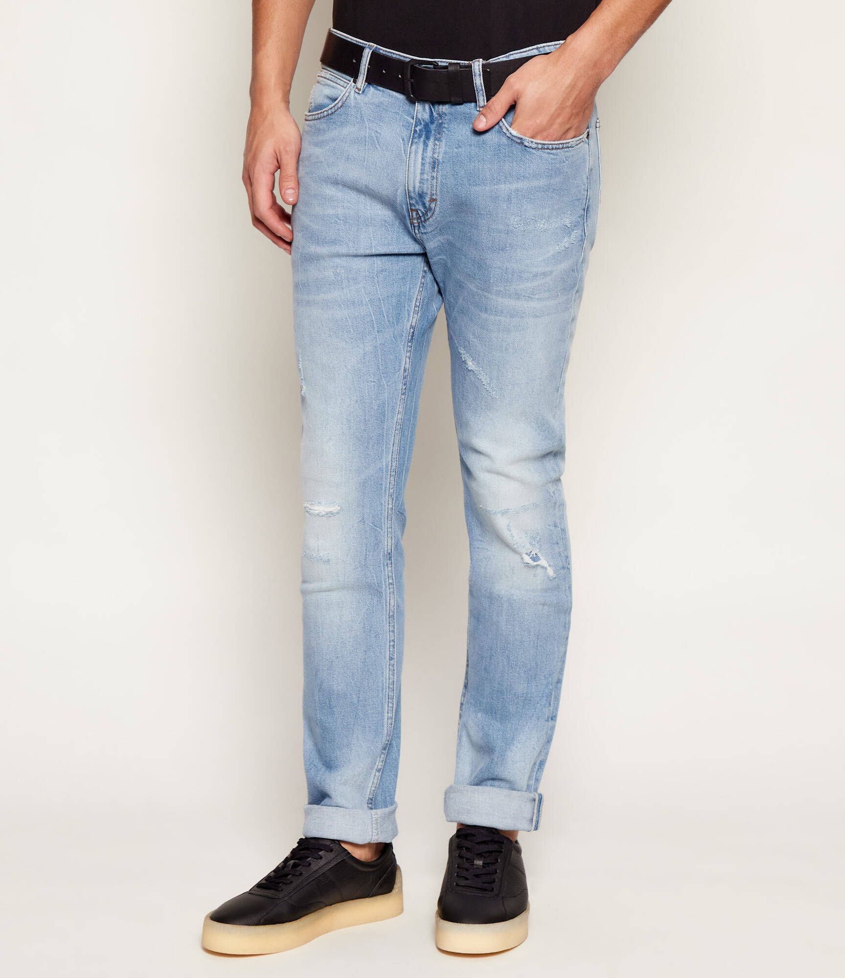 HUGO - Quần jeans cotton với chi tiết rách