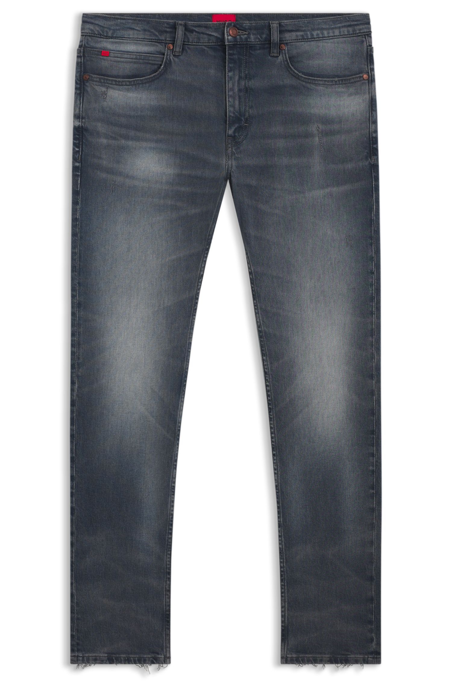 HUGO - Quần jeans extra-slim-fit  màu xanh tro, denim co giãn