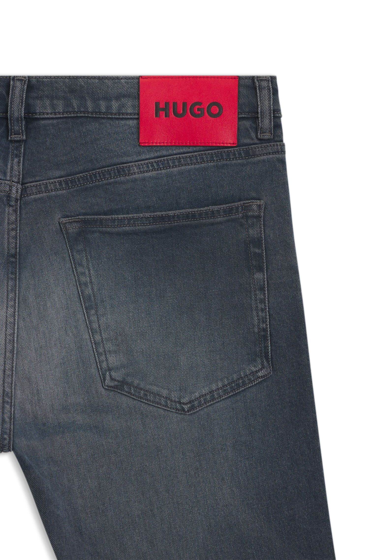 HUGO - Quần jeans extra-slim-fit  màu xanh tro, denim co giãn