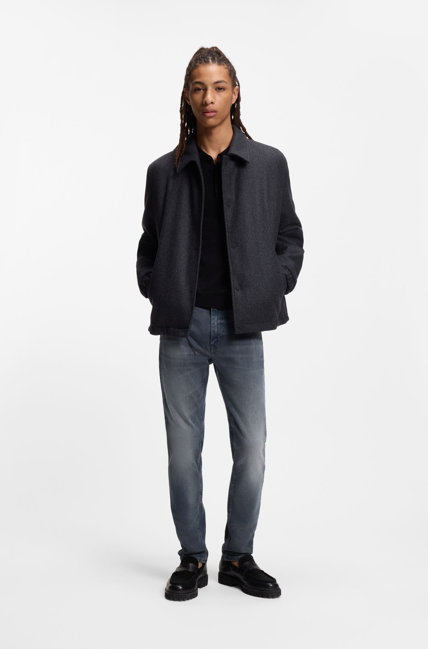 HUGO - Quần jeans extra-slim-fit  màu xanh tro, denim co giãn