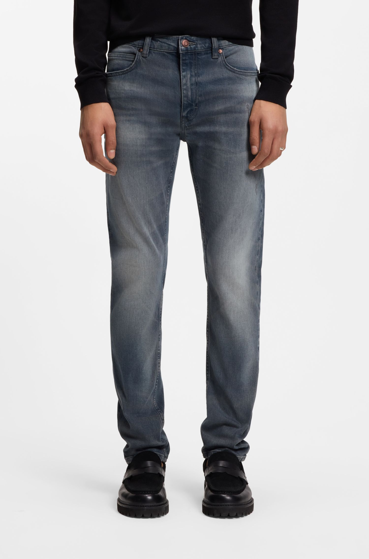 Quần jeans extra-slim-fit  màu xanh tro, denim co giãn