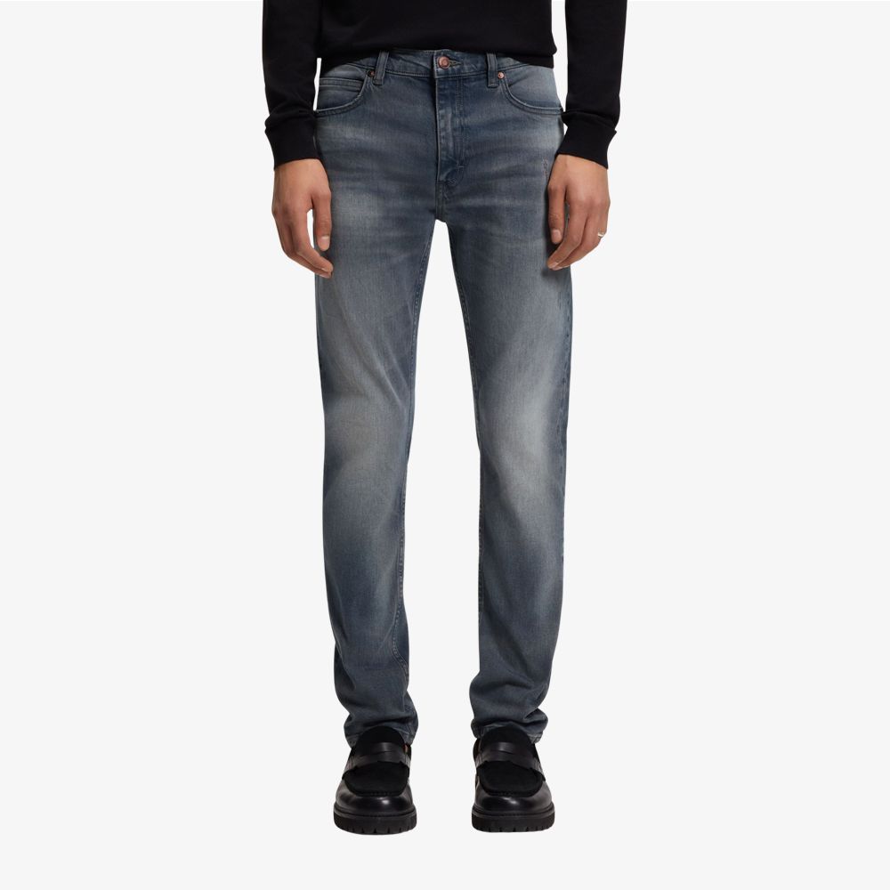 HUGO - Quần jeans extra-slim-fit  màu xanh tro, denim co giãn