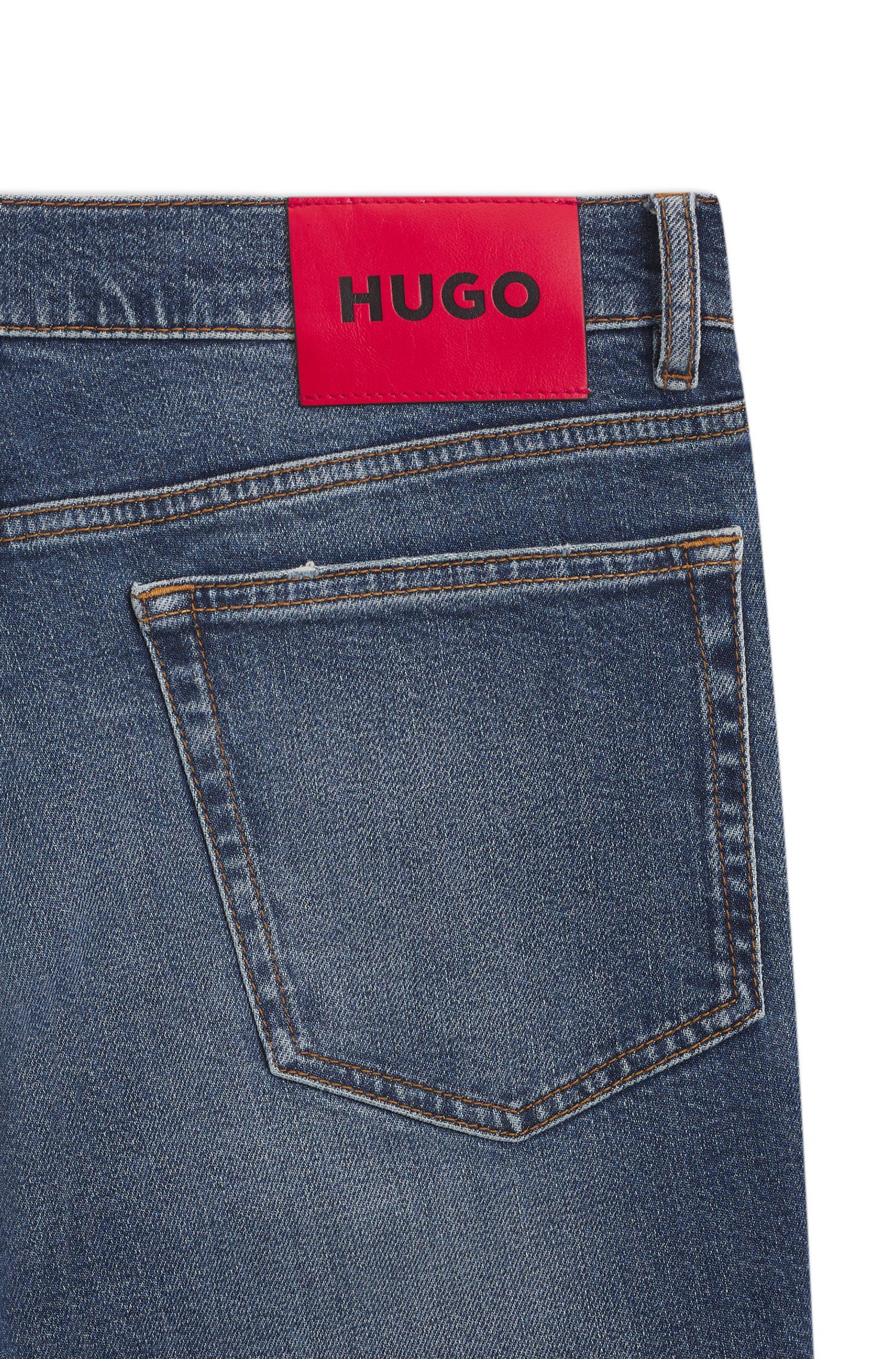 HUGO - Quần jeans slim-fit màu xanh đậm, chất liệu denim co giãn thoải mái
