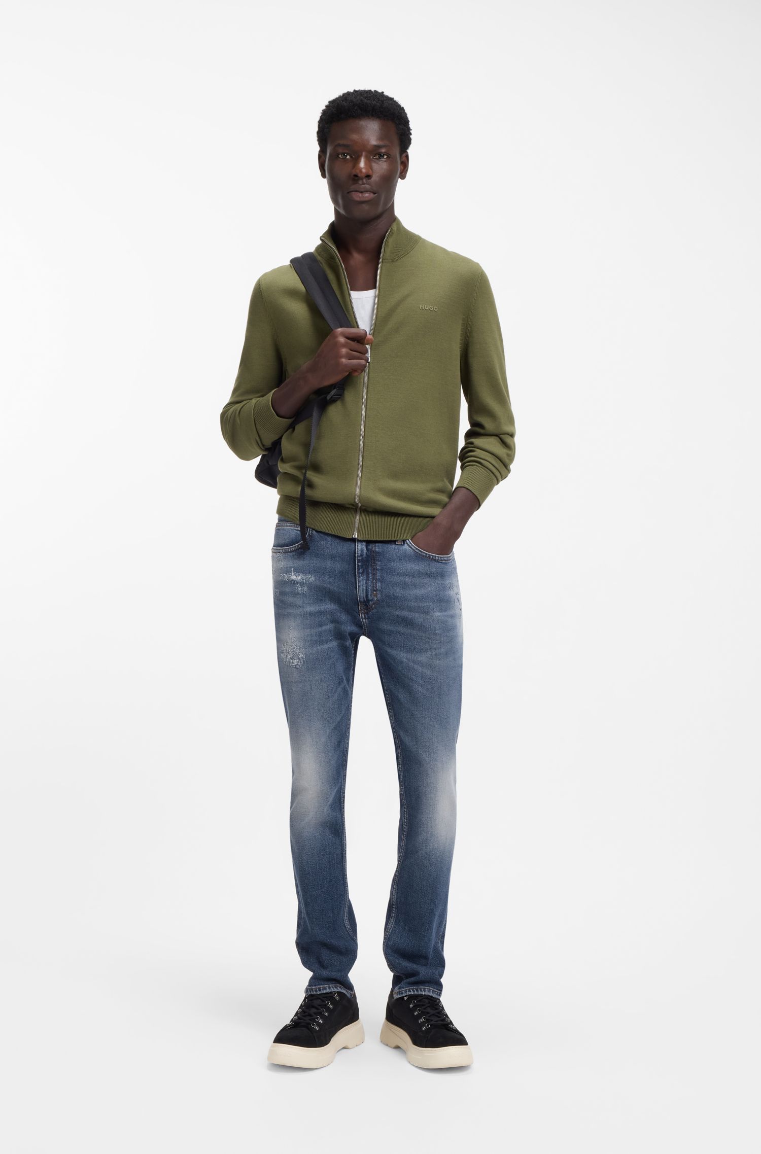 HUGO - Quần jeans slim-fit màu xanh đậm, chất liệu denim co giãn thoải mái