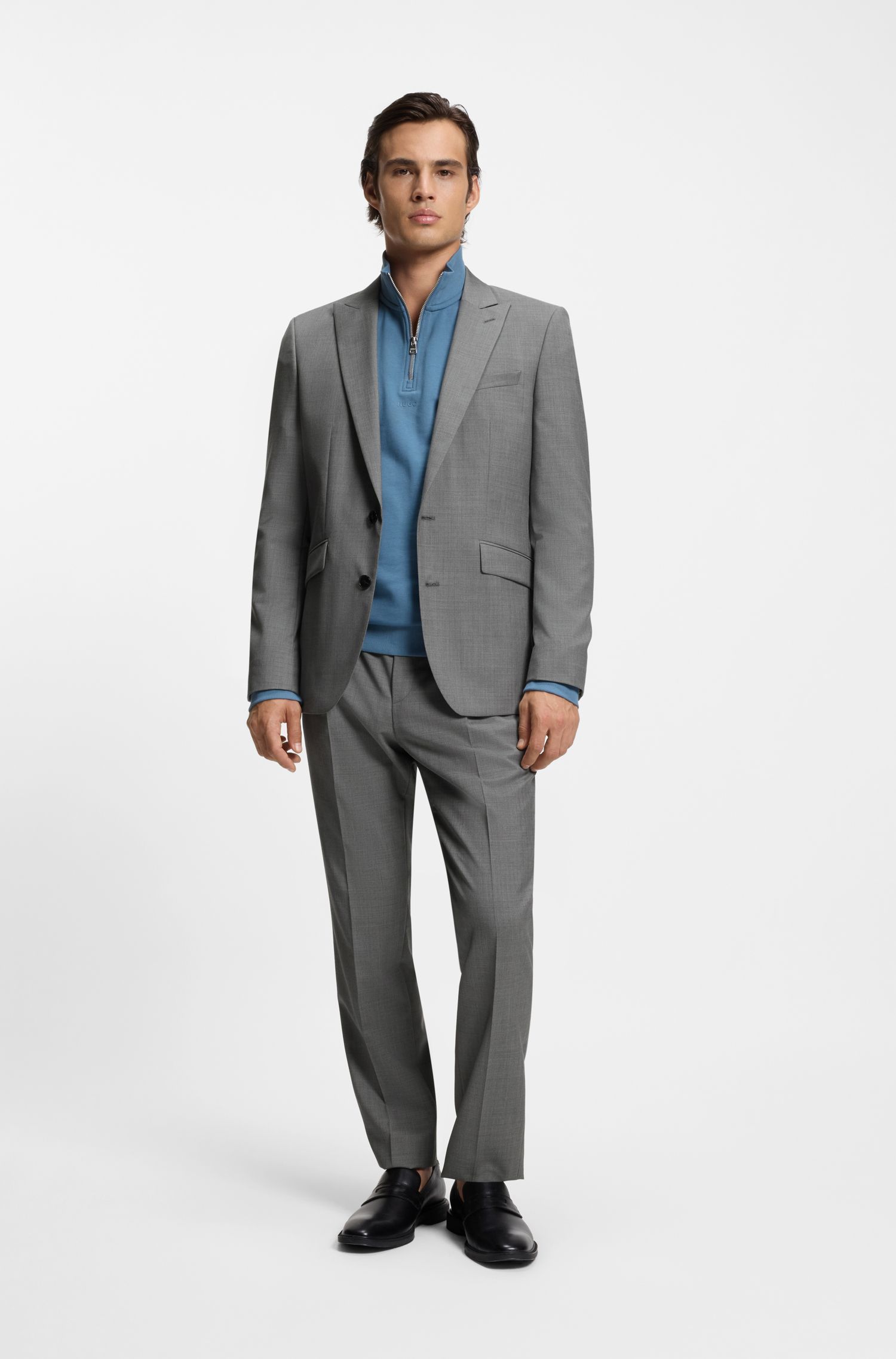 HUGO - Quần dài Extra-slim-fit vải len nguyên chất dệt dobby