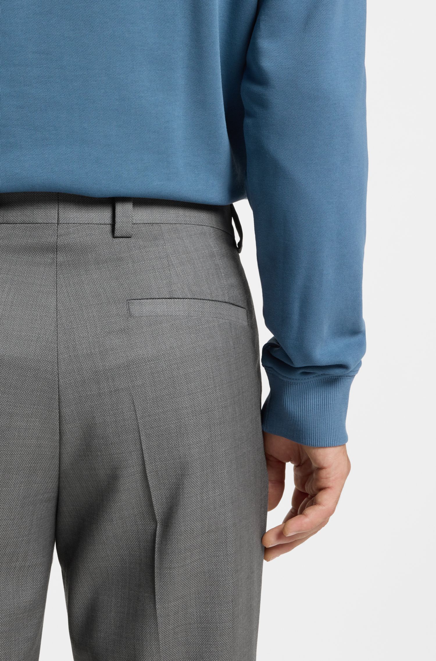 HUGO - Quần dài Extra-slim-fit vải len nguyên chất dệt dobby