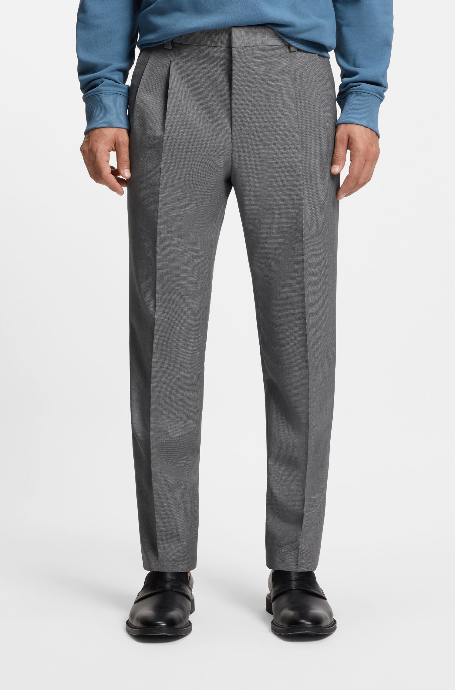 HUGO - Quần dài Extra-slim-fit vải len nguyên chất dệt dobby