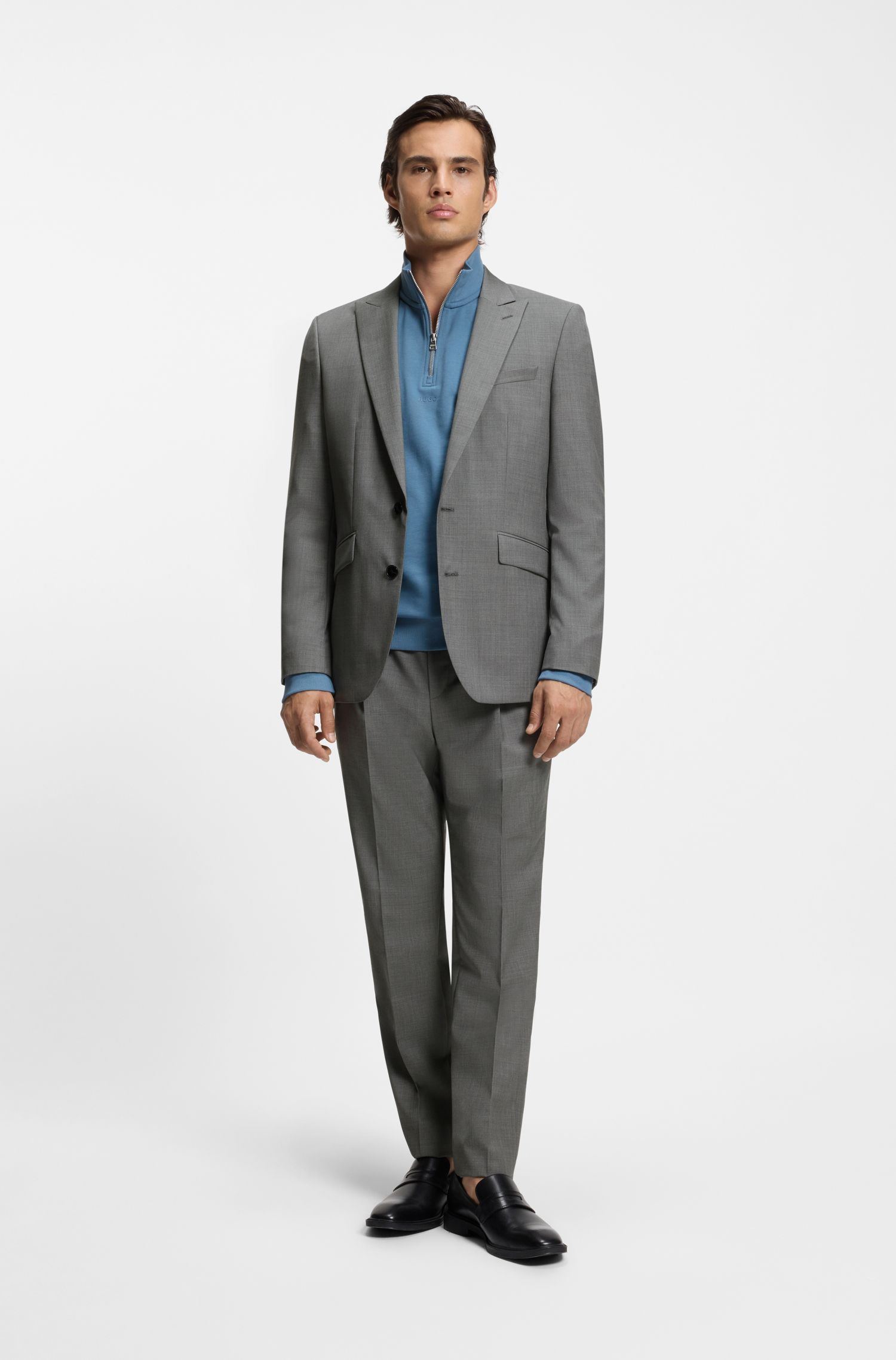 HUGO - Áo vest extra-slim-fit, len nguyên chất dệt dobby