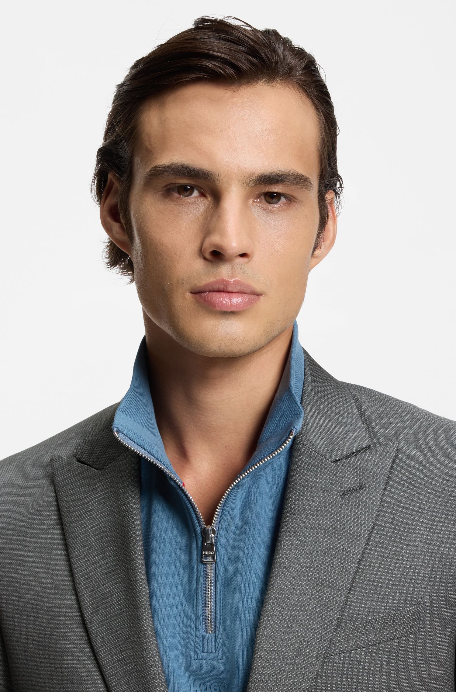 HUGO - Áo vest extra-slim-fit, len nguyên chất dệt dobby